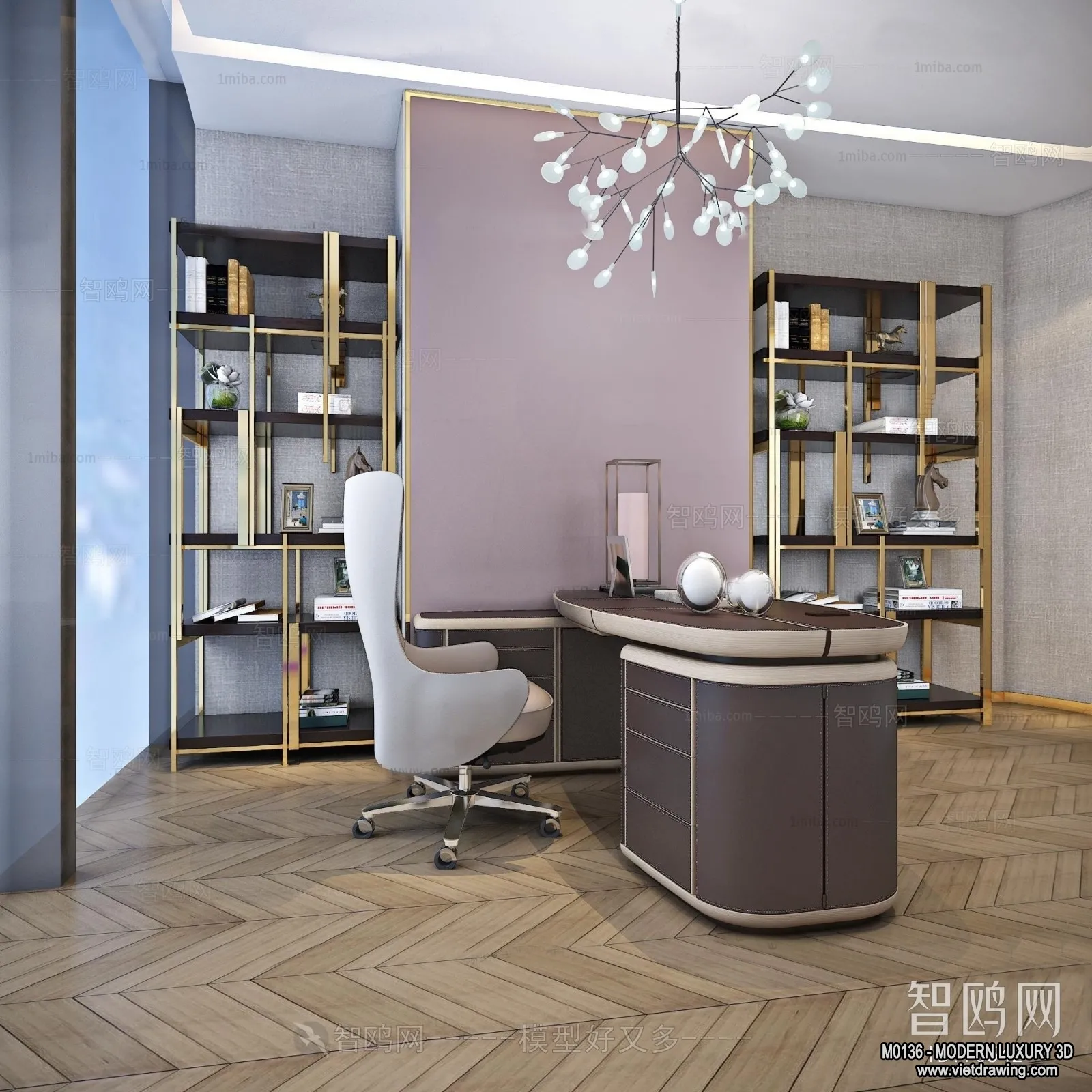 Study and Work Space - 3D Interior Scene - Luxury Style - 021