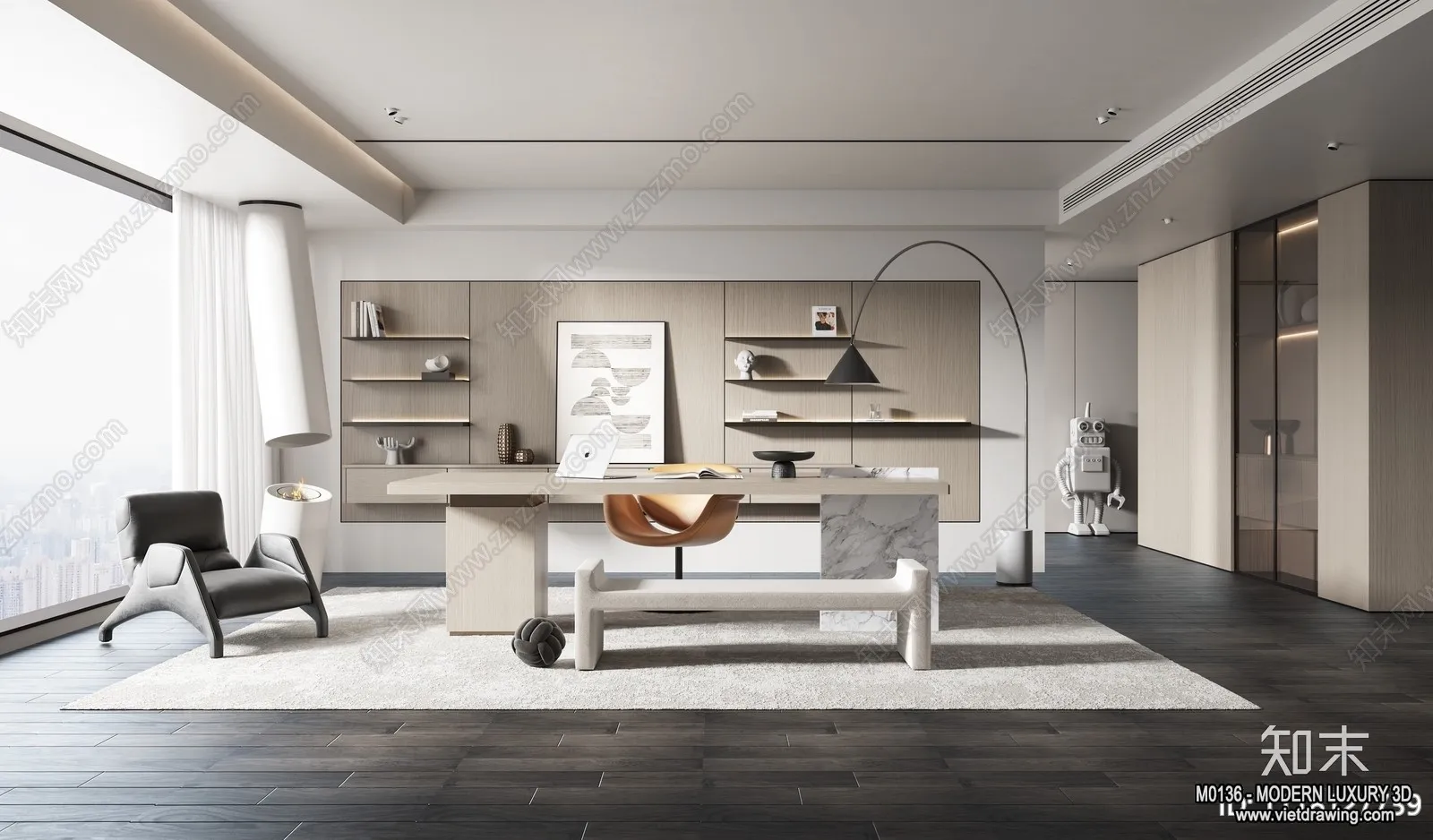 Study and Work Space - 3D Interior Scene - Luxury Style - 025