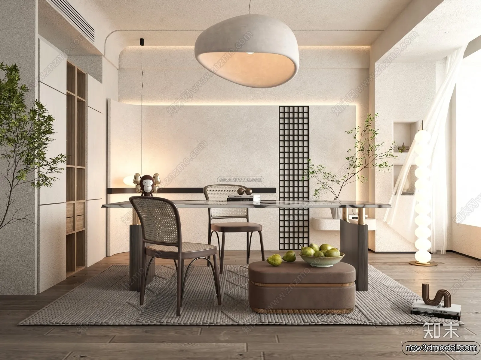 Study And Work Space 3D Interior Scene Model - Wabi Sabi Style - 003