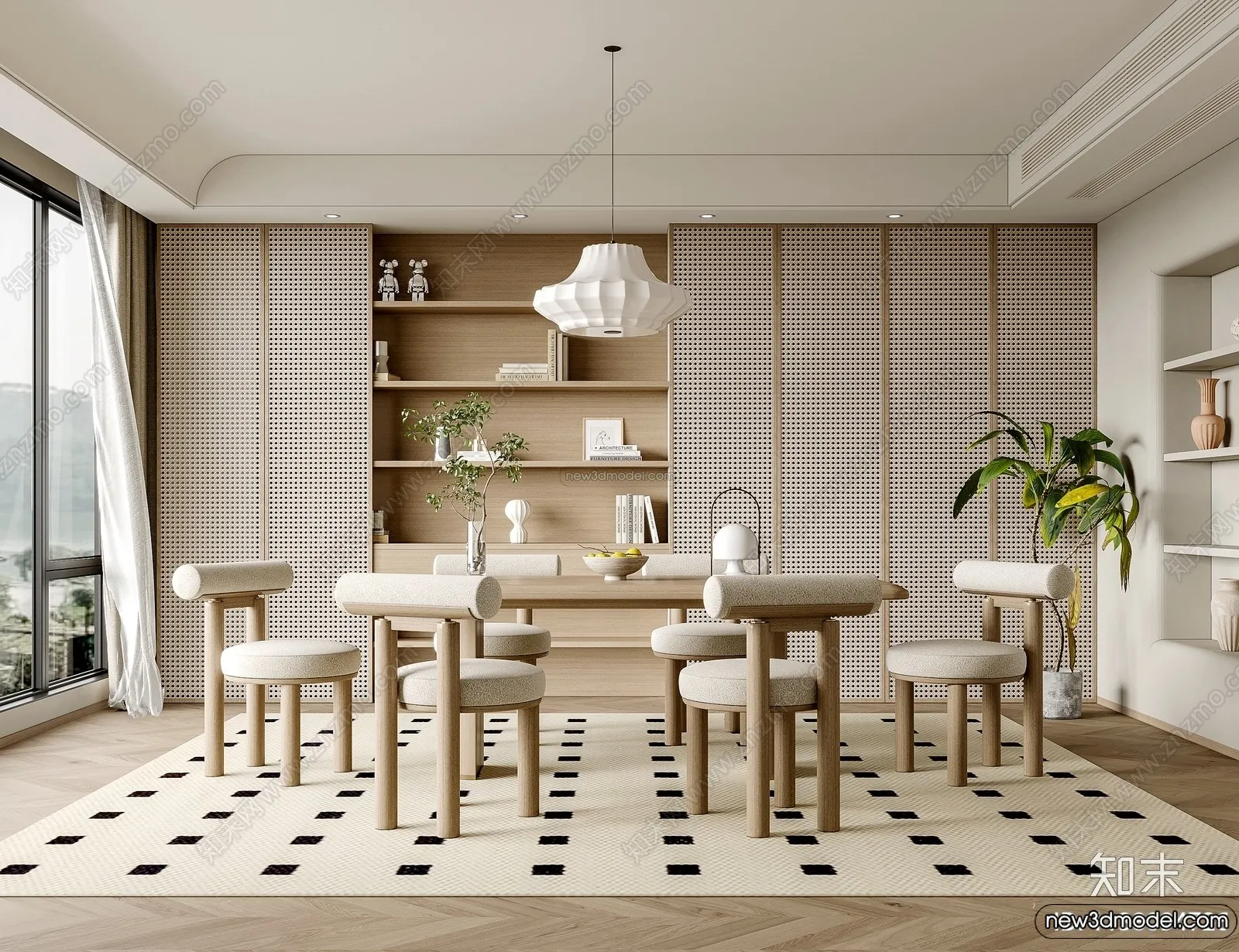 Study And Work Space 3D Interior Scene Model - Wabi Sabi Style - 004