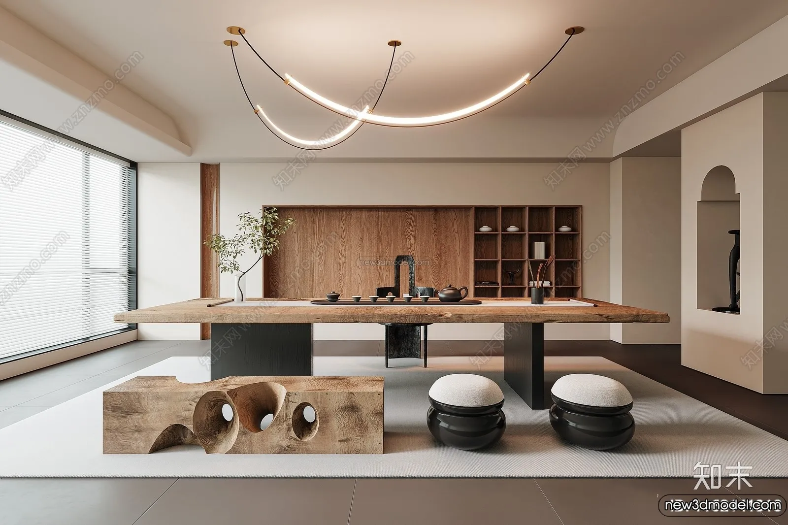 Study And Work Space 3D Interior Scene Model - Wabi Sabi Style - 006