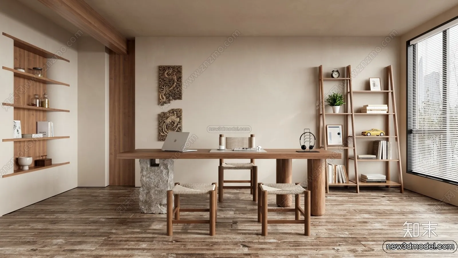 Study And Work Space 3D Interior Scene Model - Wabi Sabi Style - 007