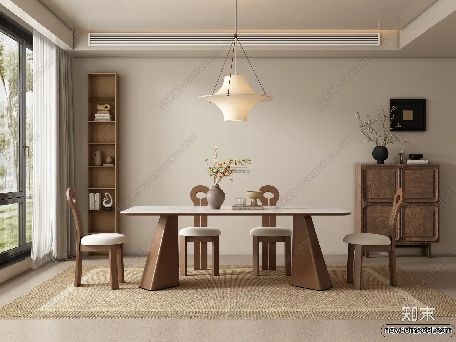 Study And Work Space 3D Interior Scene Model - Wabi Sabi Style - 008