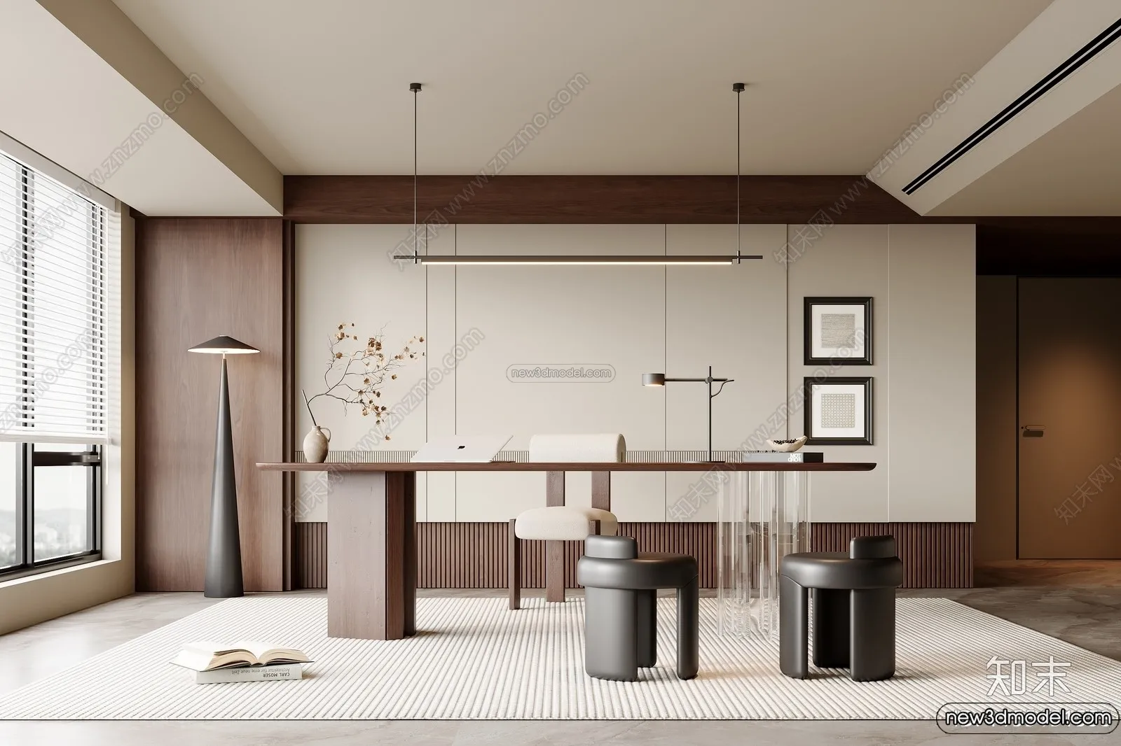 Study And Work Space 3D Interior Scene Model - Wabi Sabi Style - 009