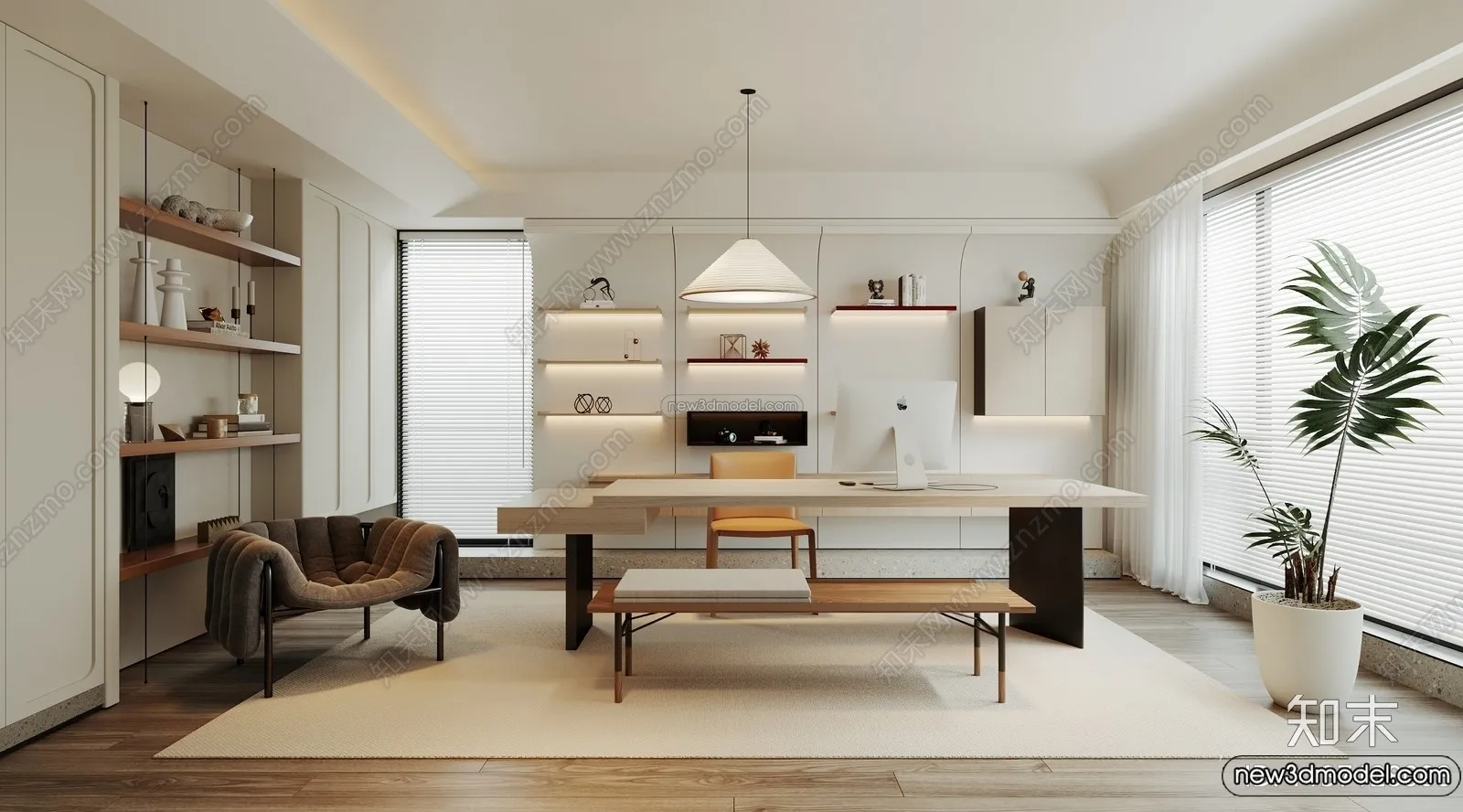 Study And Work Space 3D Interior Scene Model - Wabi Sabi Style - 011