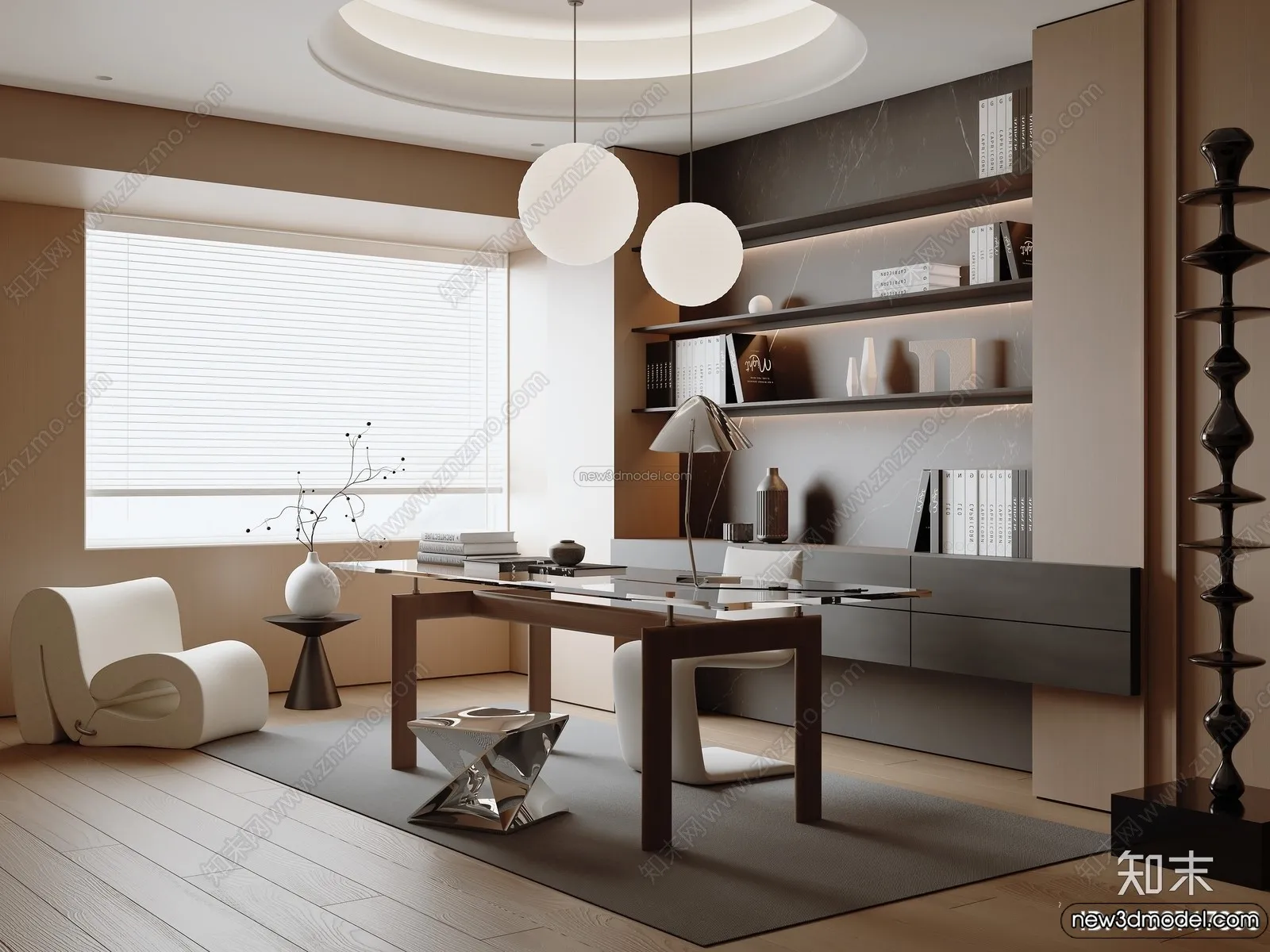 Study And Work Space 3D Interior Scene Model - Wabi Sabi Style - 013