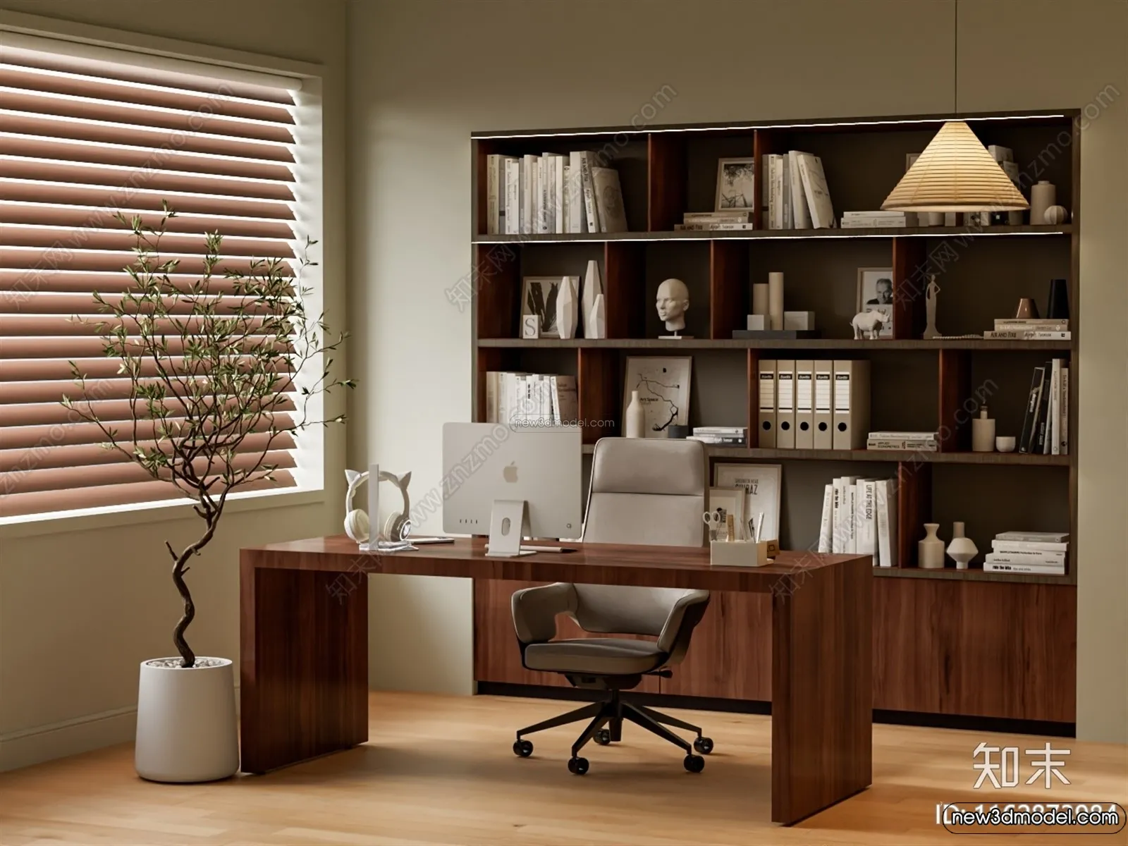 Study And Work Space 3D Interior Scene Model - Wabi Sabi Style - 014