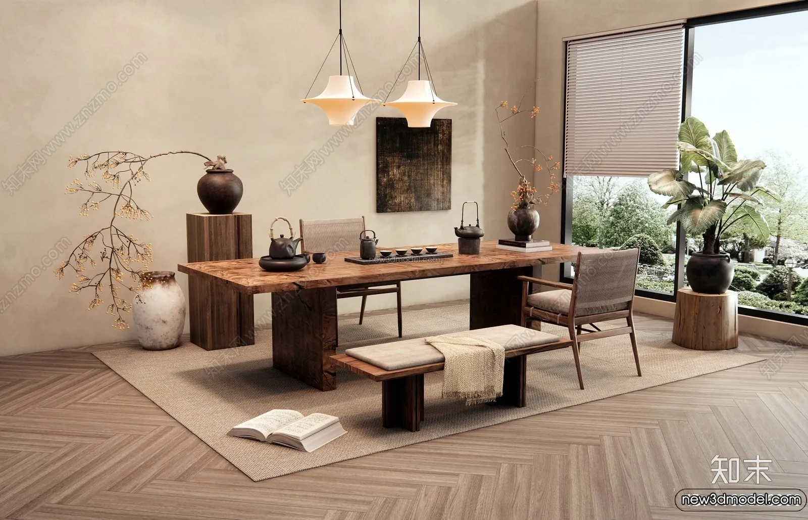 Study And Work Space 3D Interior Scene Model - Wabi Sabi Style - 015