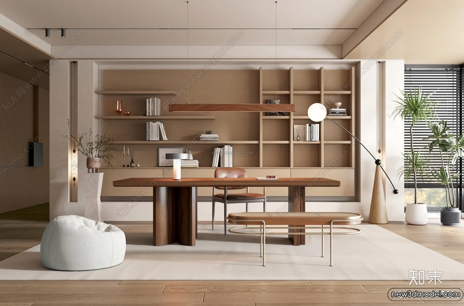 Study And Work Space 3D Interior Scene Model - Wabi Sabi Style - 016