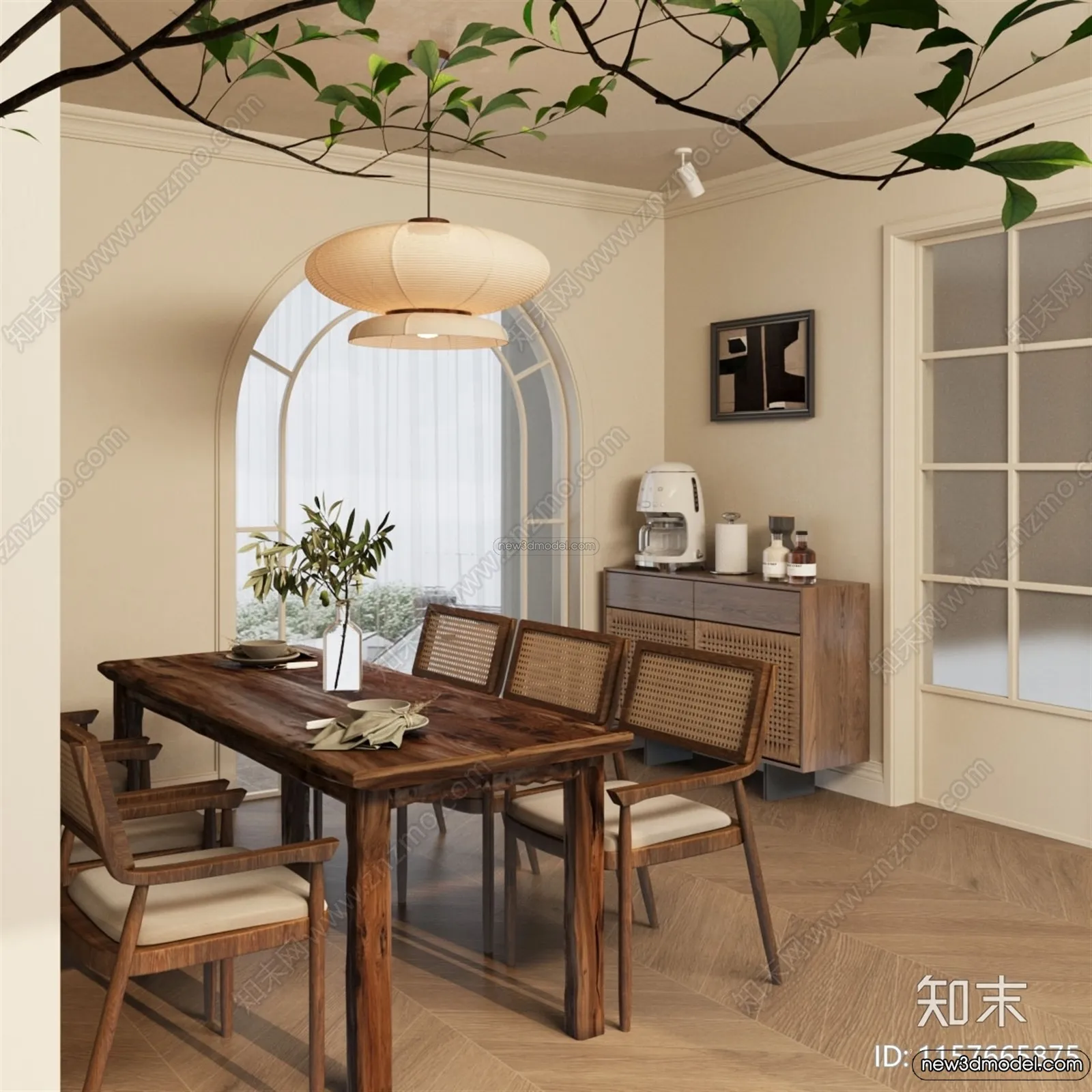 Study And Work Space 3D Interior Scene Model - Wabi Sabi Style - 017