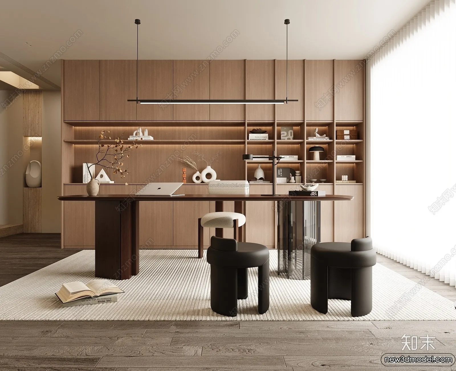 Study And Work Space 3D Interior Scene Model - Wabi Sabi Style - 018