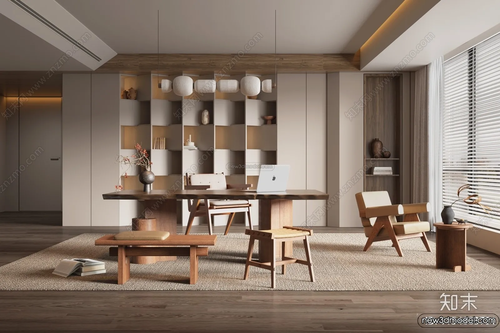 Study And Work Space 3D Interior Scene Model - Wabi Sabi Style - 019