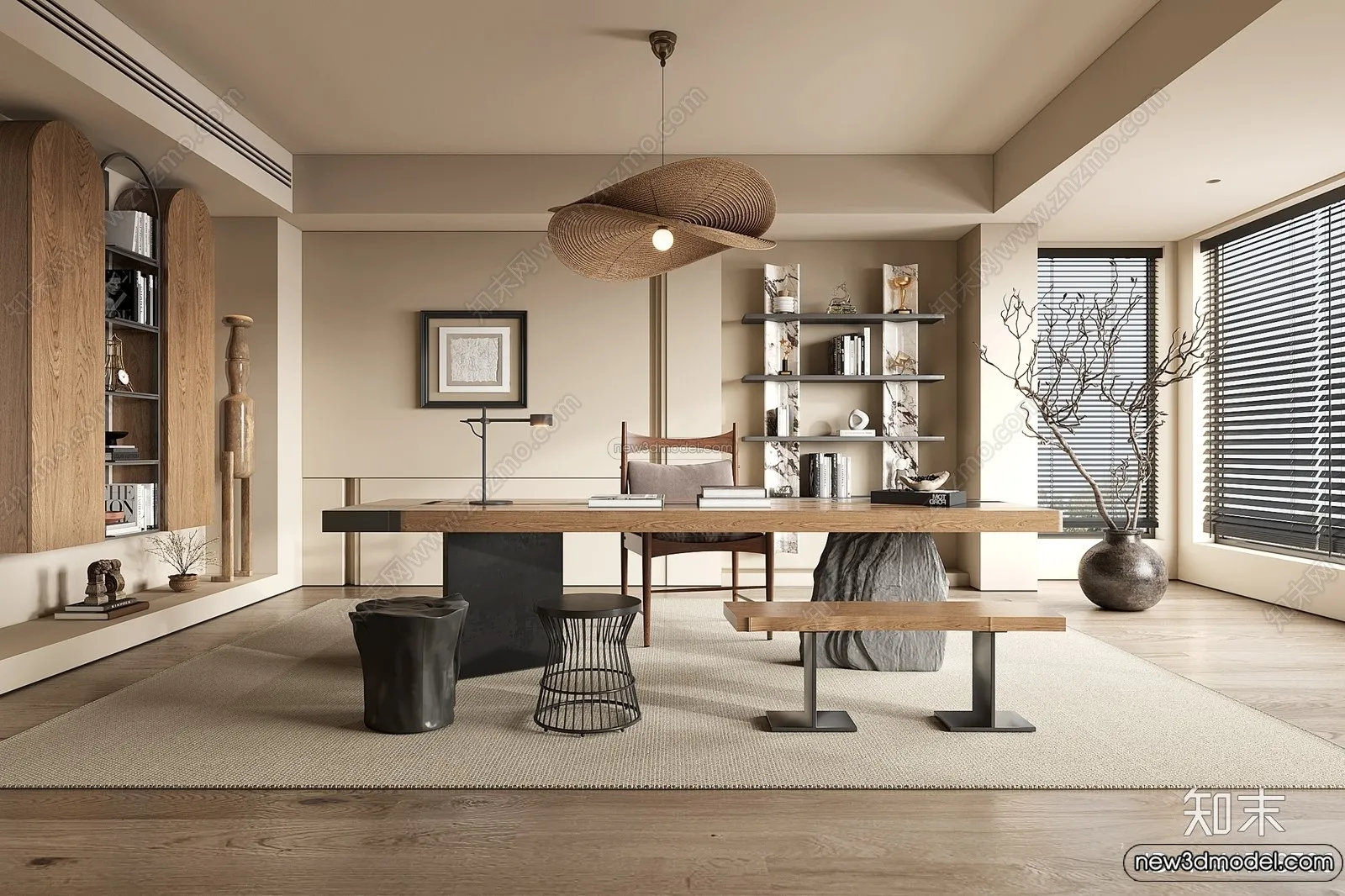 Study And Work Space 3D Interior Scene Model - Wabi Sabi Style - 024