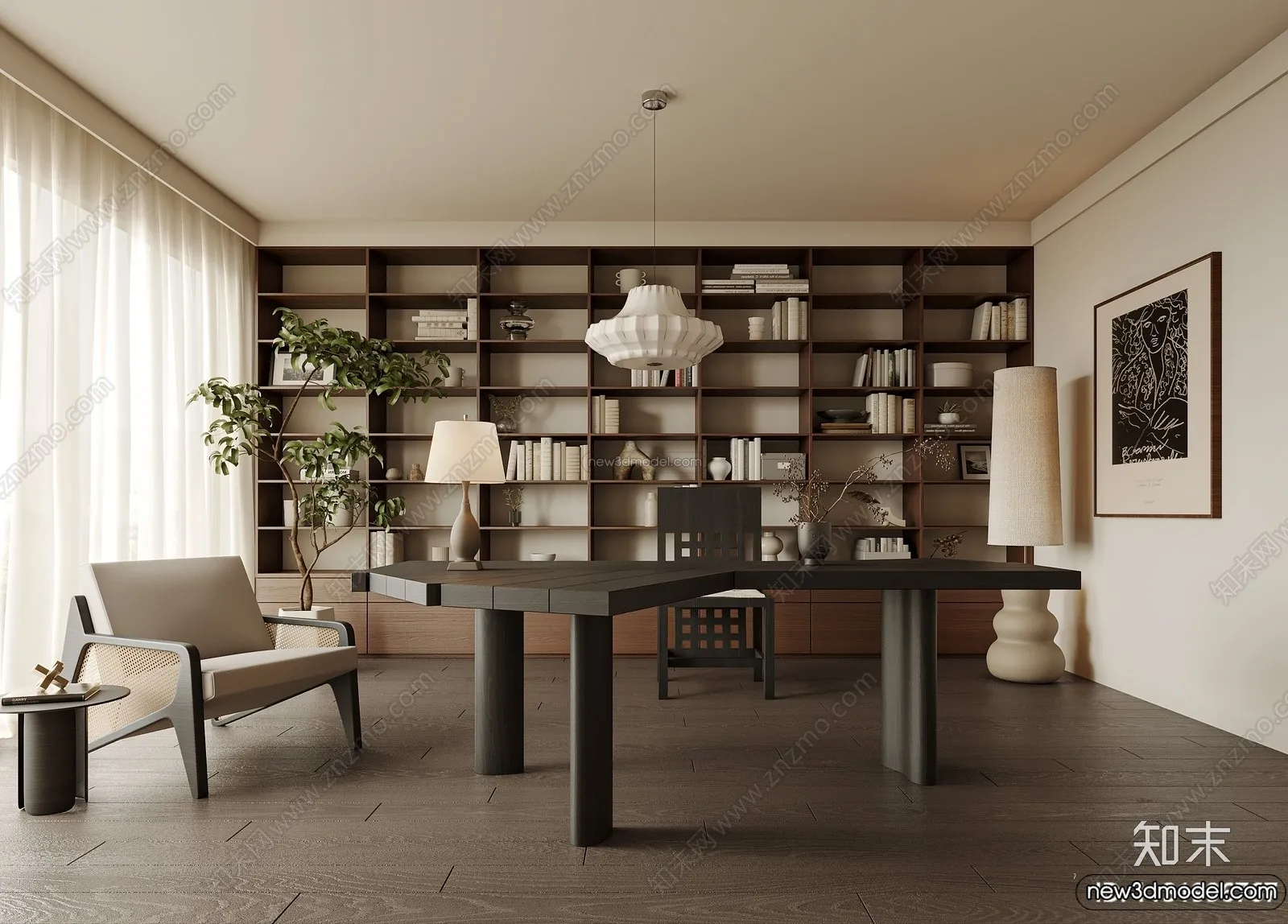 Study And Work Space 3D Interior Scene Model - Wabi Sabi Style - 026