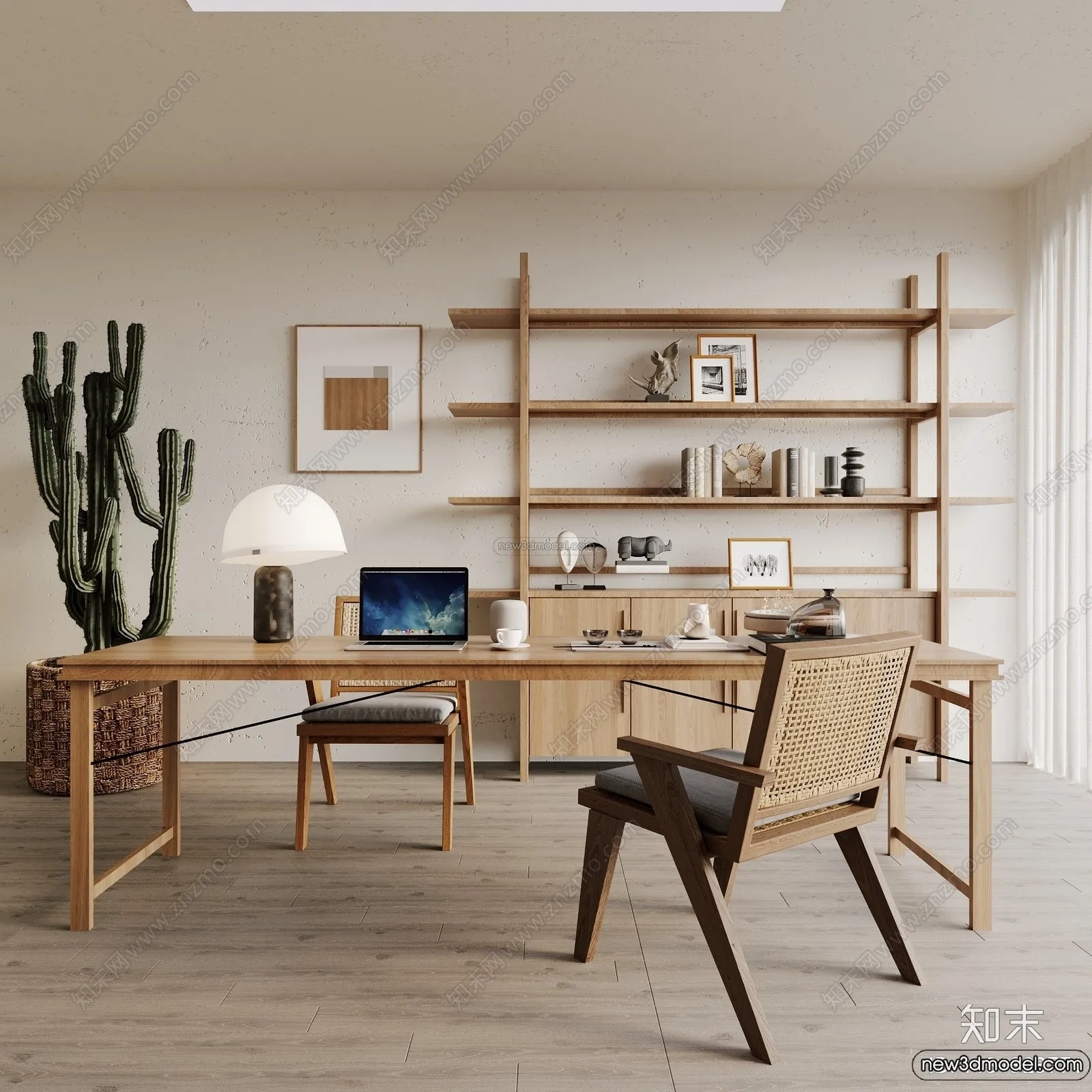 Study And Work Space 3D Interior Scene Model - Wabi Sabi Style - 028