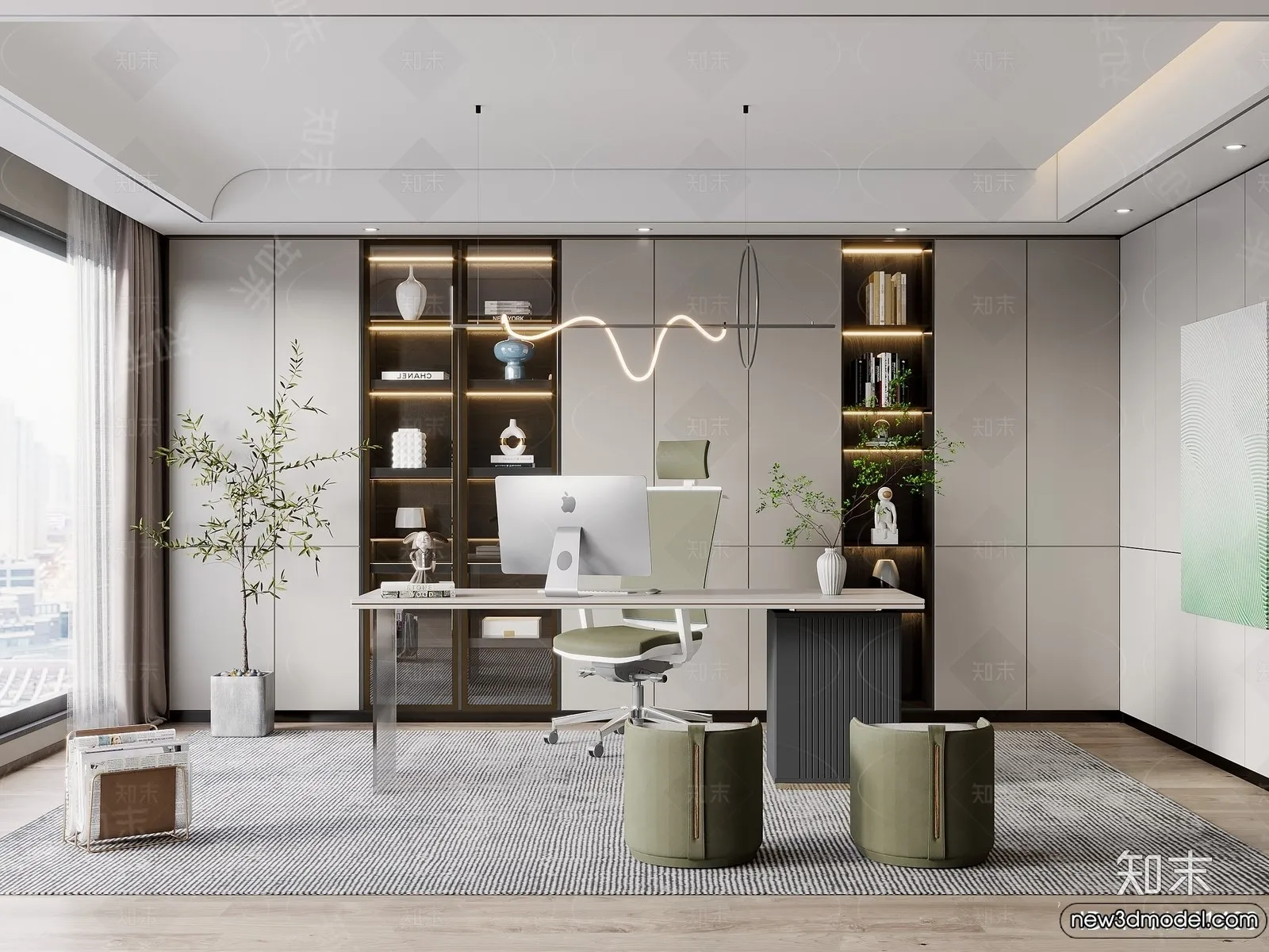 Study and Work Space - 3D Models - 3D Interior Scene - 001