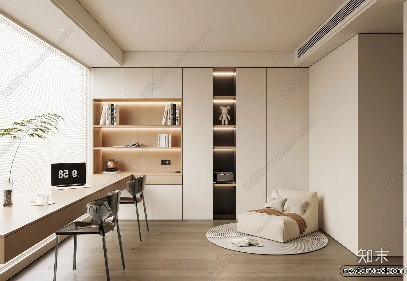 Study and Work Space - 3D Models - 3D Interior Scene - 010