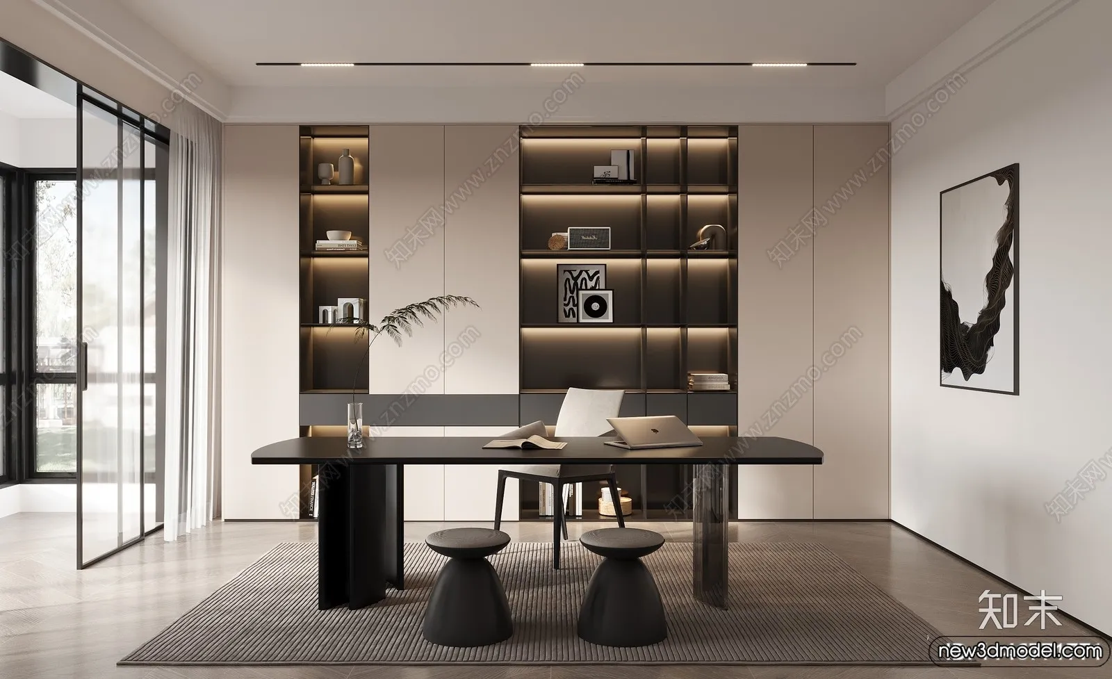 Study and Work Space - 3D Models - 3D Interior Scene - 011