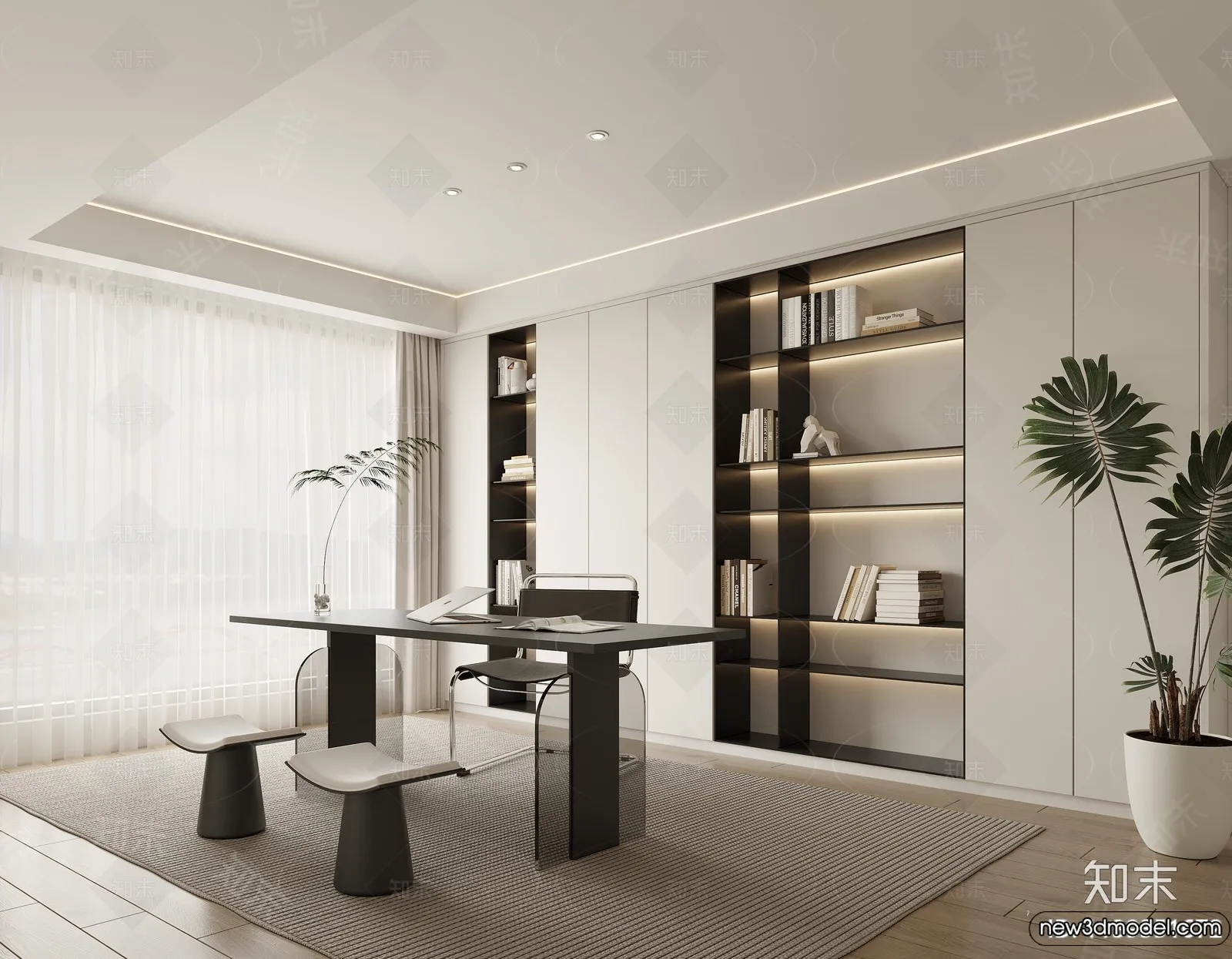 Study and Work Space - 3D Models - 3D Interior Scene - 012