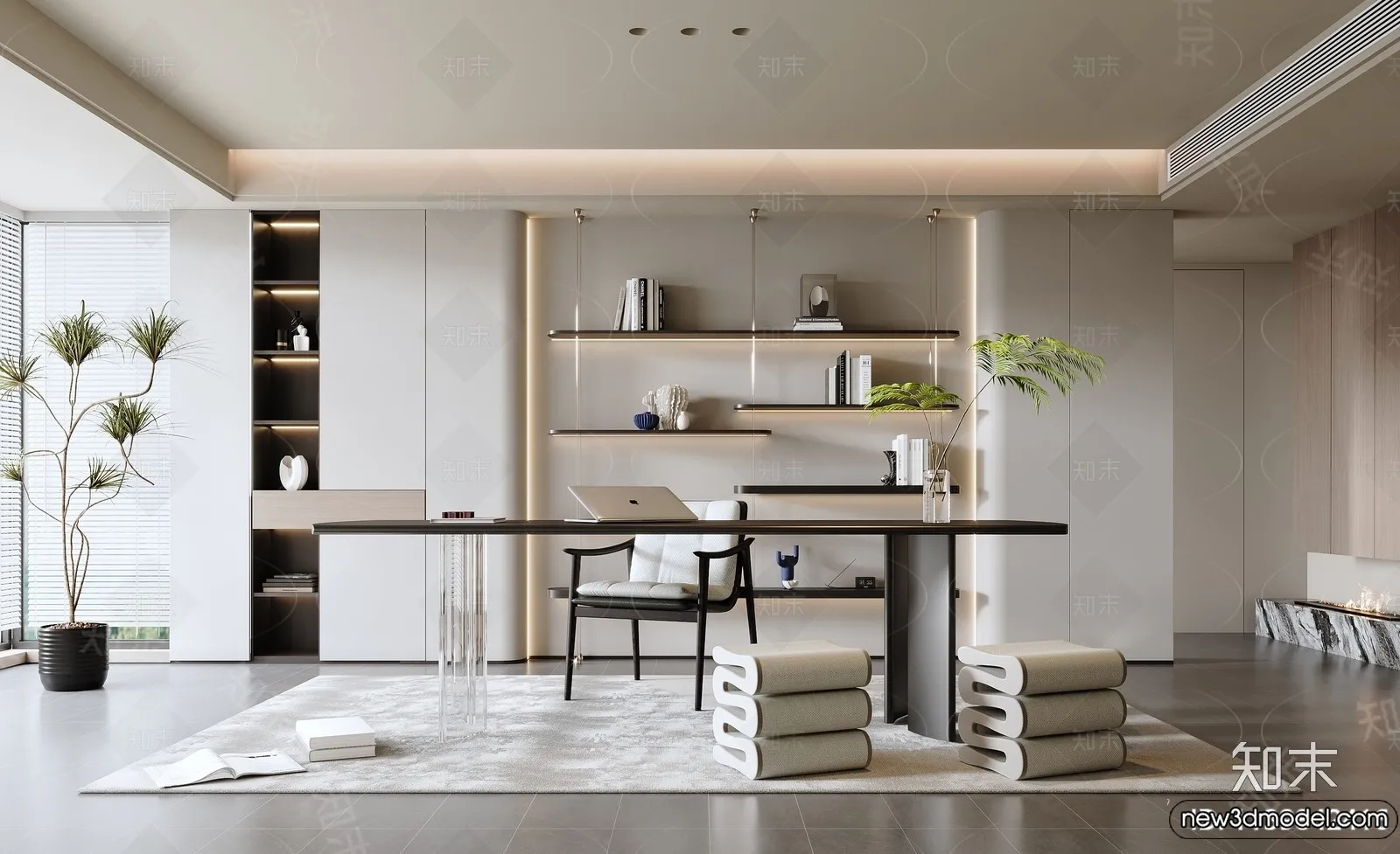 Study and Work Space - 3D Models - 3D Interior Scene - 148