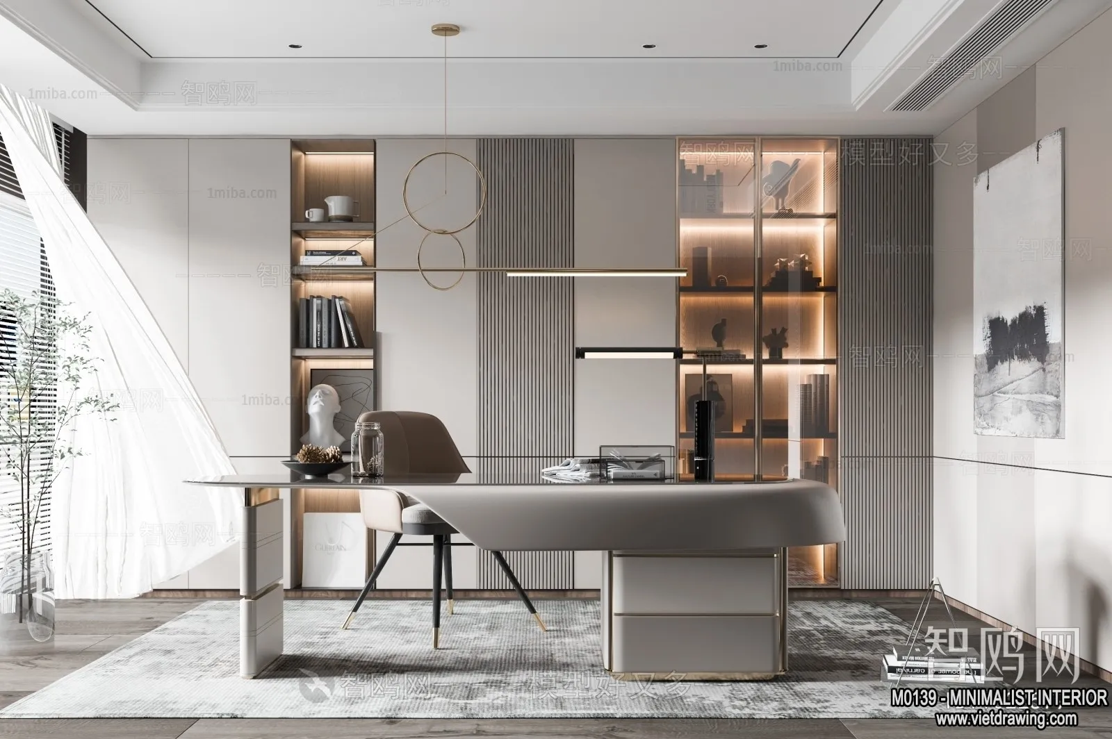 Study and Work Space - Minimalist Style - 3D Interior Scene - 001