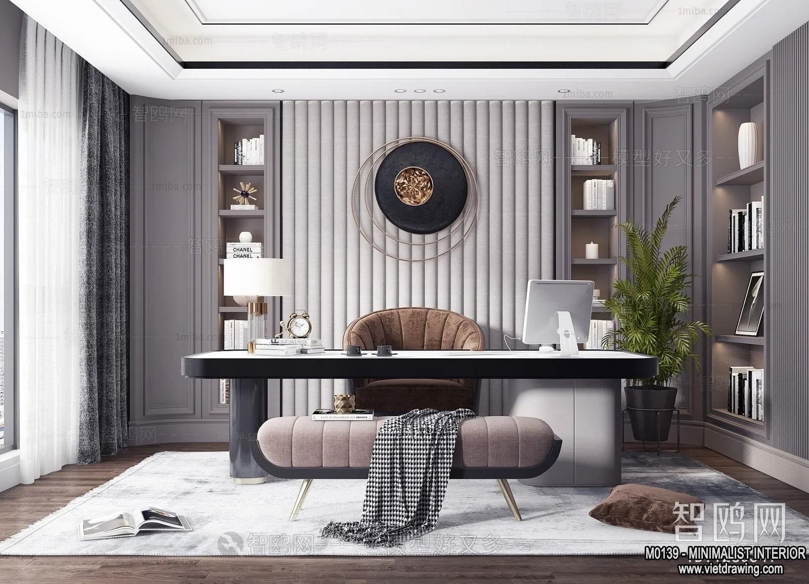 Study and Work Space - Minimalist Style - 3D Interior Scene - 002