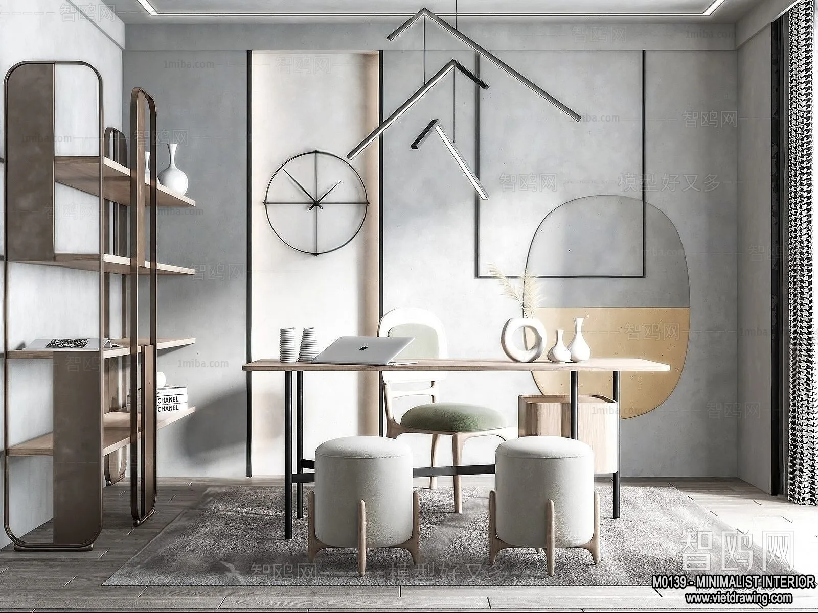 Study and Work Space - Minimalist Style - 3D Interior Scene - 008