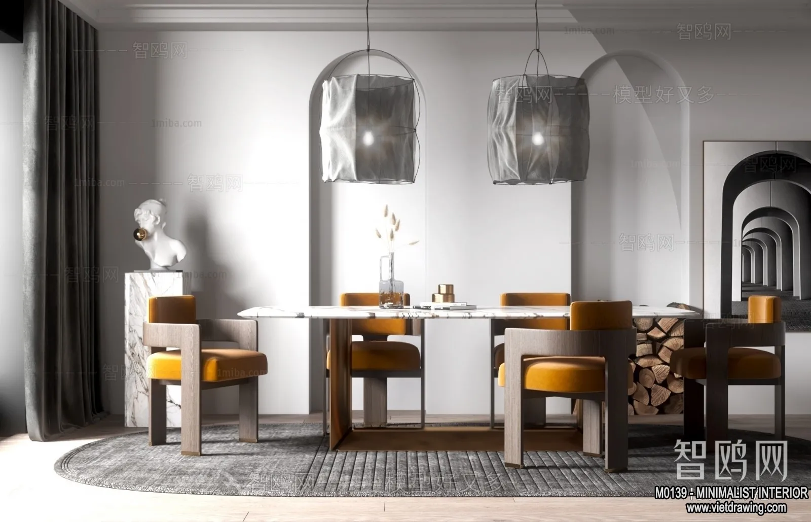 Study and Work Space - Minimalist Style - 3D Interior Scene - 018