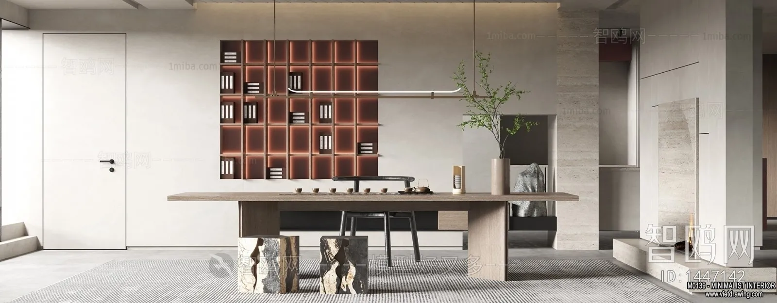 Study and Work Space - Minimalist Style - 3D Interior Scene - 019