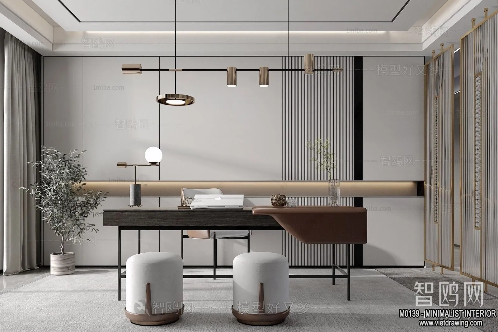 Study and Work Space - Minimalist Style - 3D Interior Scene - 020