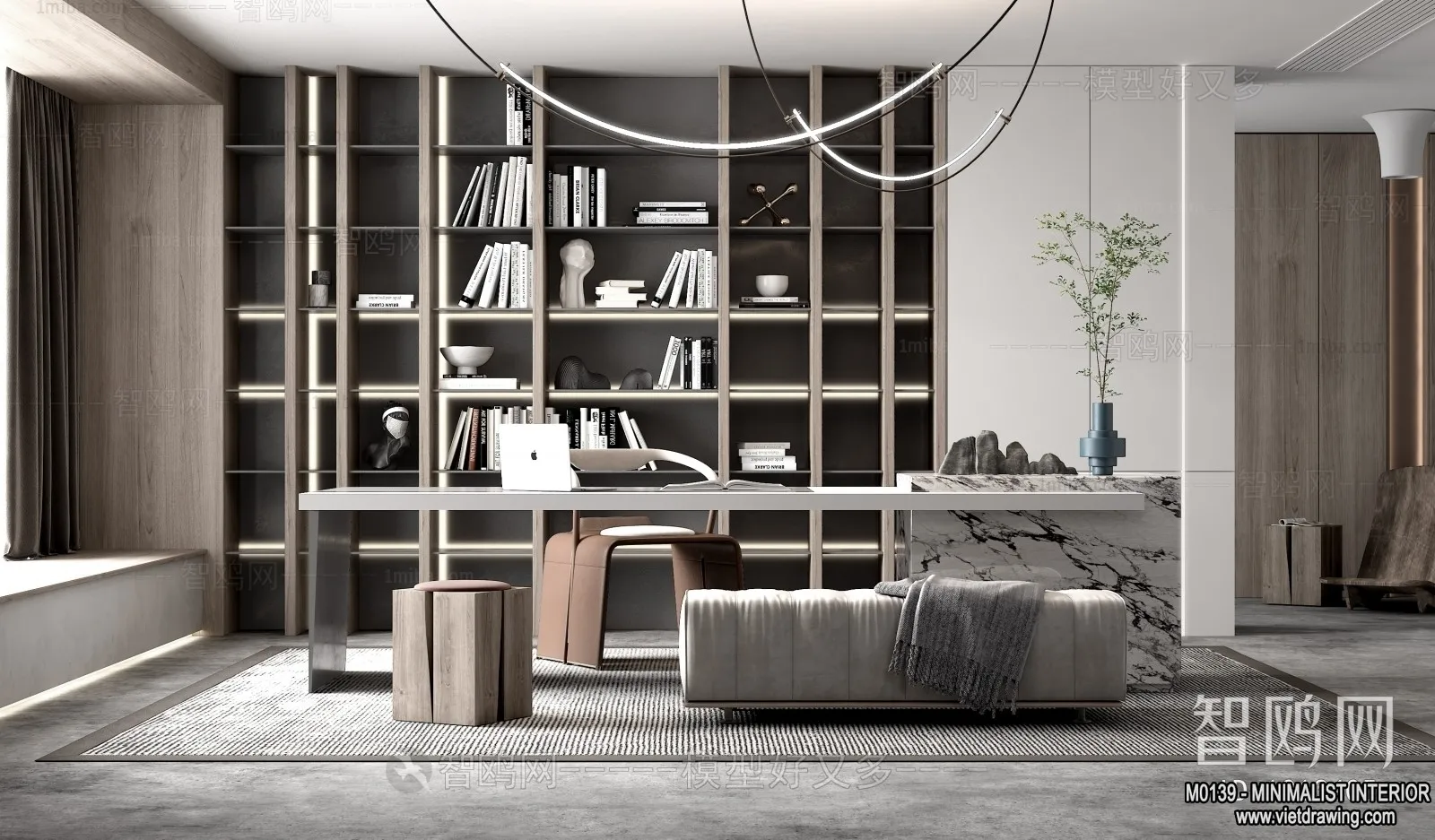 Study and Work Space - Minimalist Style - 3D Interior Scene - 022