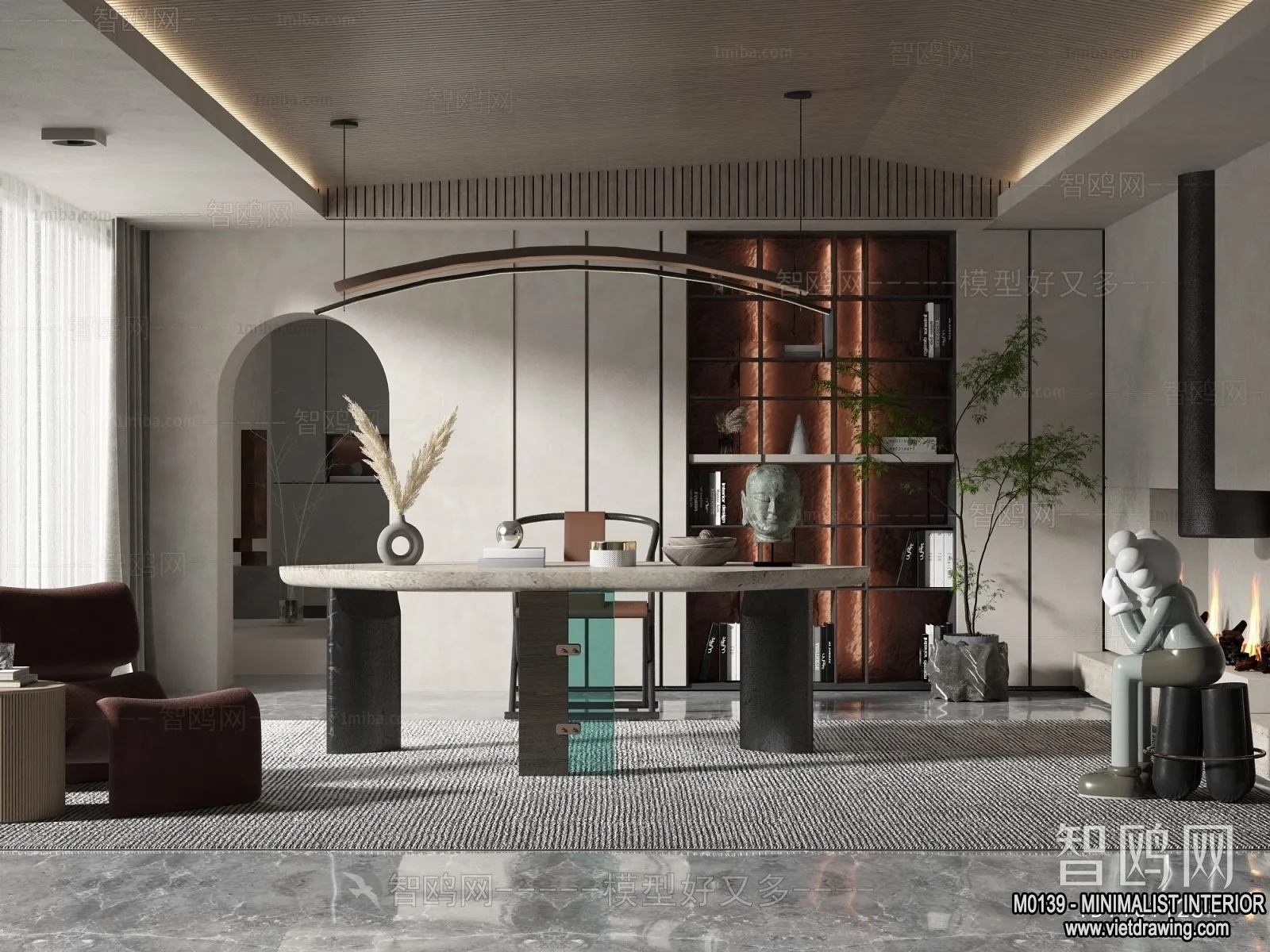 Study and Work Space - Minimalist Style - 3D Interior Scene - 024