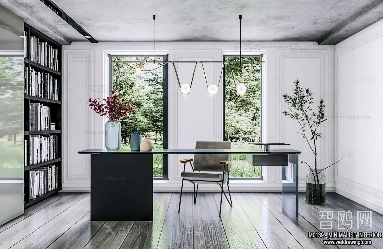 Study and Work Space - Minimalist Style - 3D Interior Scene - 025