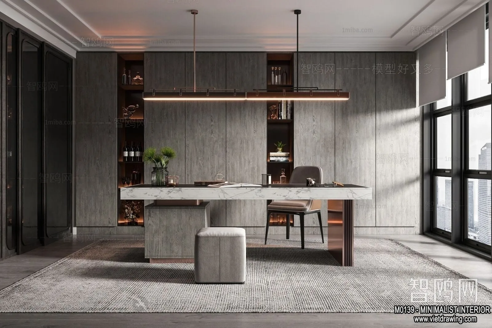 Study and Work Space - Minimalist Style - 3D Interior Scene - 026