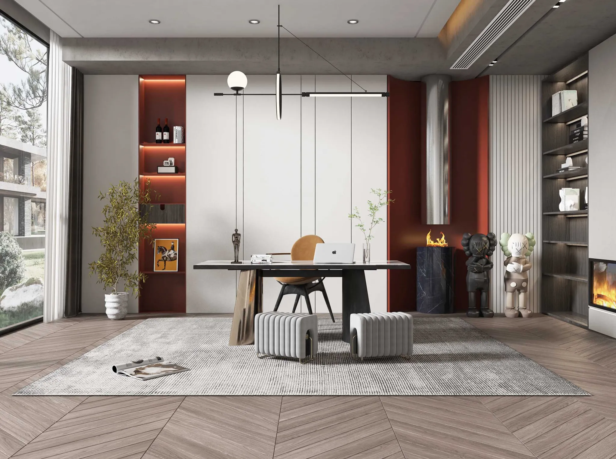 Study and Work Space - Modern Style 3D Scenes - Interior Design - 002