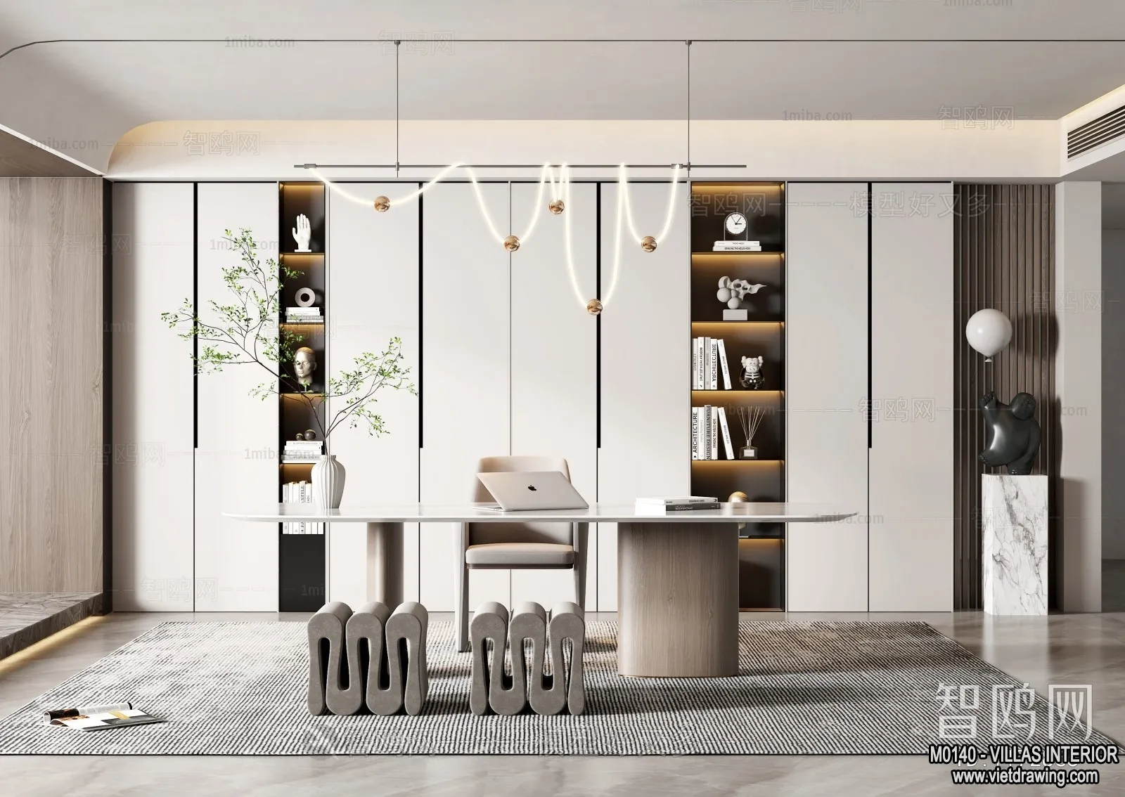 Study and Work Space - Villas 3D Interior Scene - 3D Models - 003