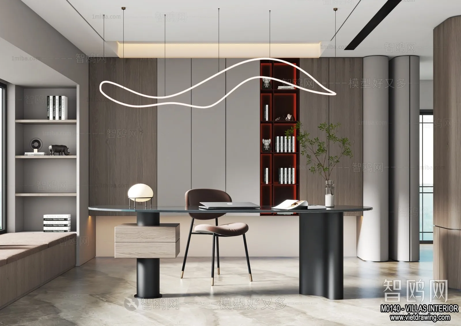 Study and Work Space - Villas 3D Interior Scene - 3D Models - 005