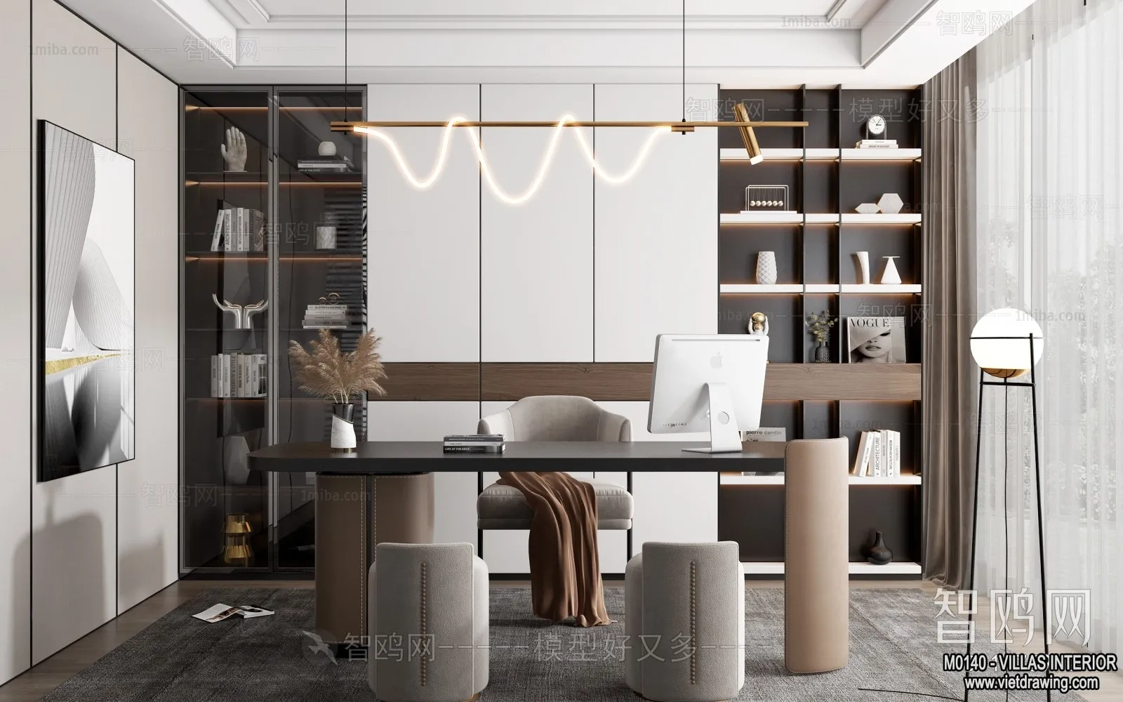 Study and Work Space - Villas 3D Interior Scene - 3D Models - 006