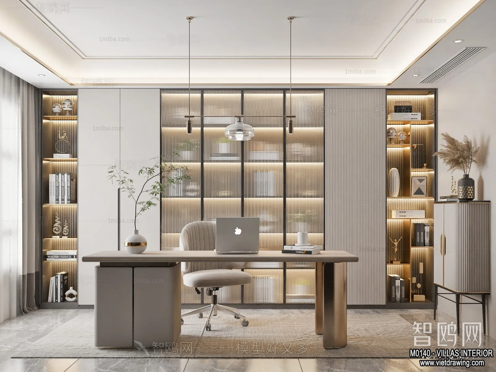 Study and Work Space - Villas 3D Interior Scene - 3D Models - 008