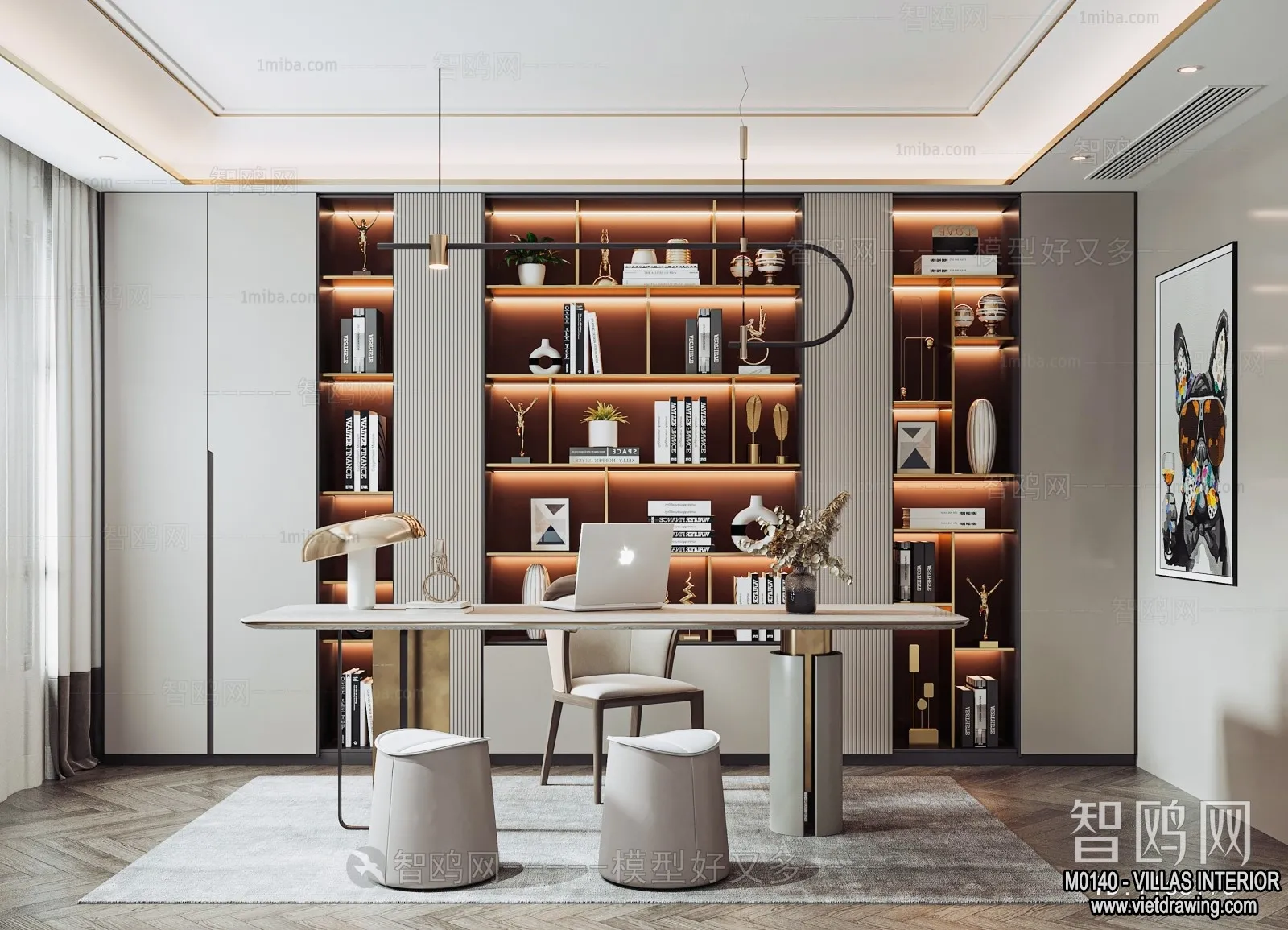 Study and Work Space - Villas 3D Interior Scene - 3D Models - 009