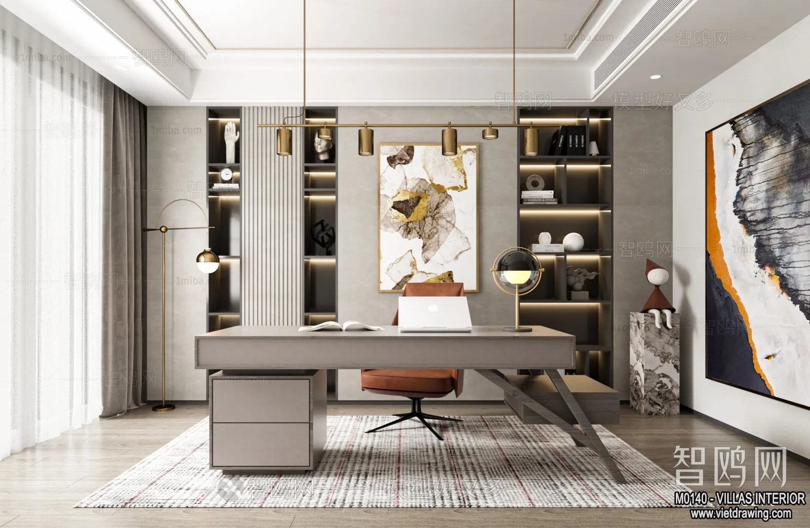 Study and Work Space - Villas 3D Interior Scene - 3D Models - 014