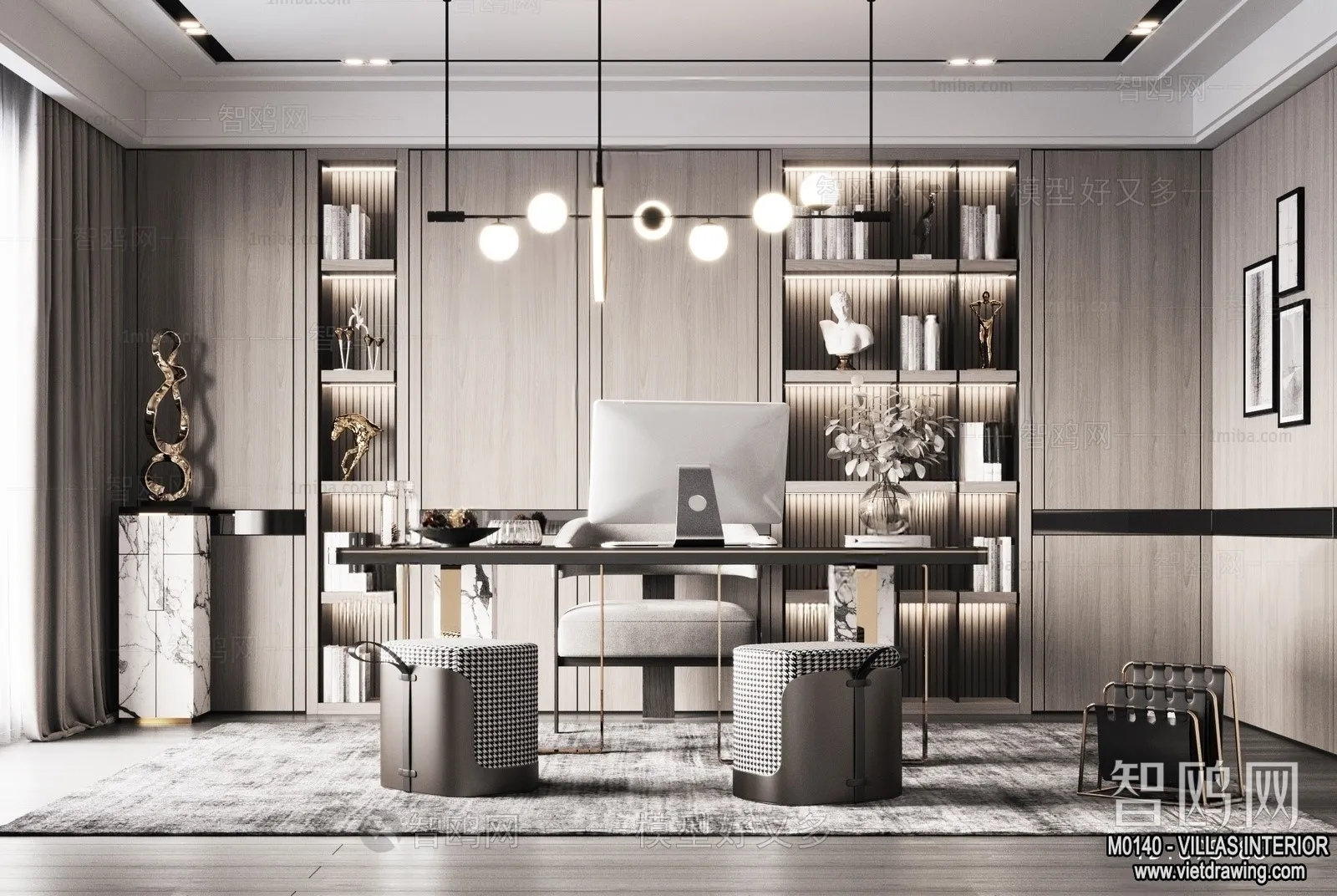 Study and Work Space - Villas 3D Interior Scene - 3D Models - 017