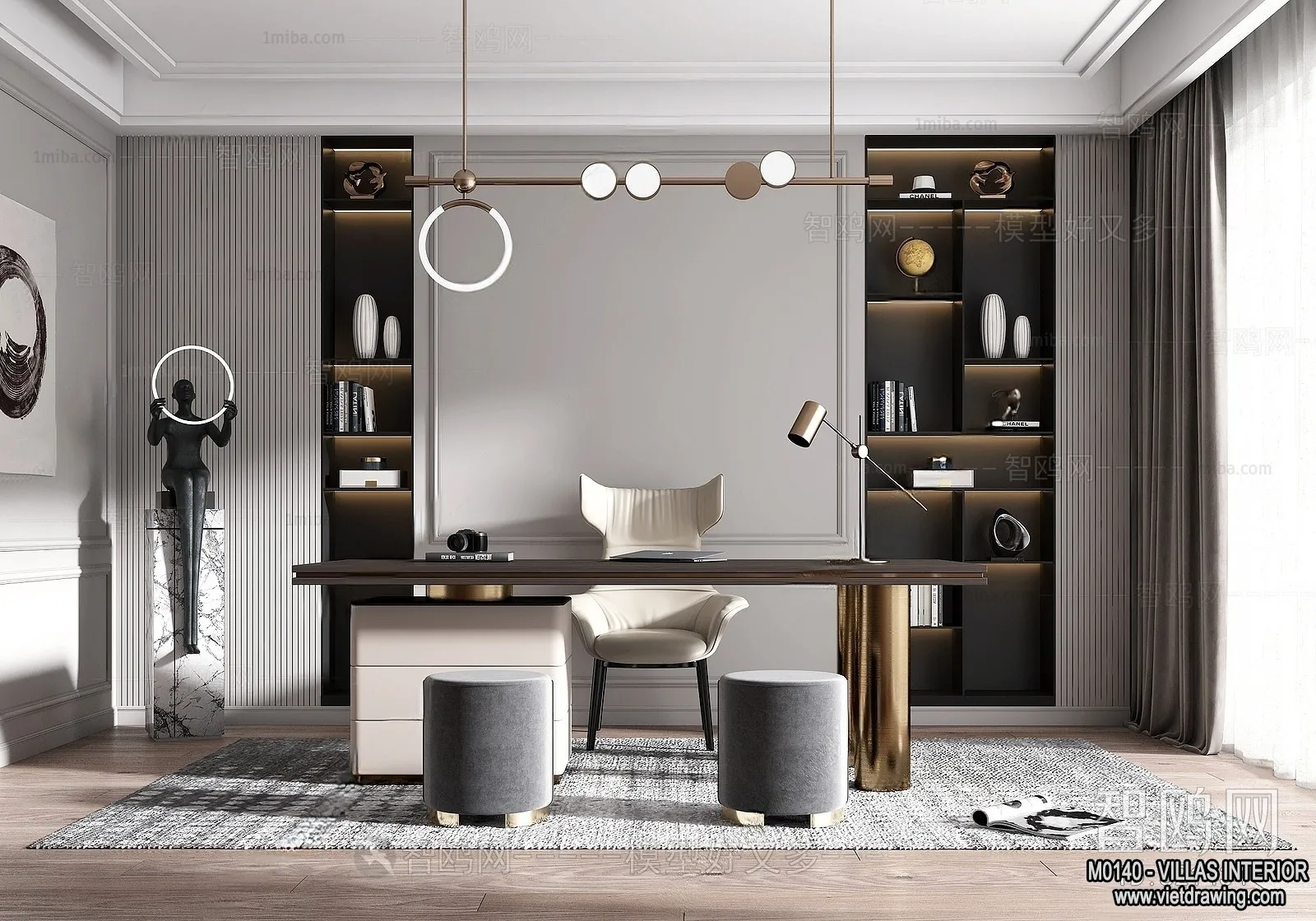 Study and Work Space - Villas 3D Interior Scene - 3D Models - 021