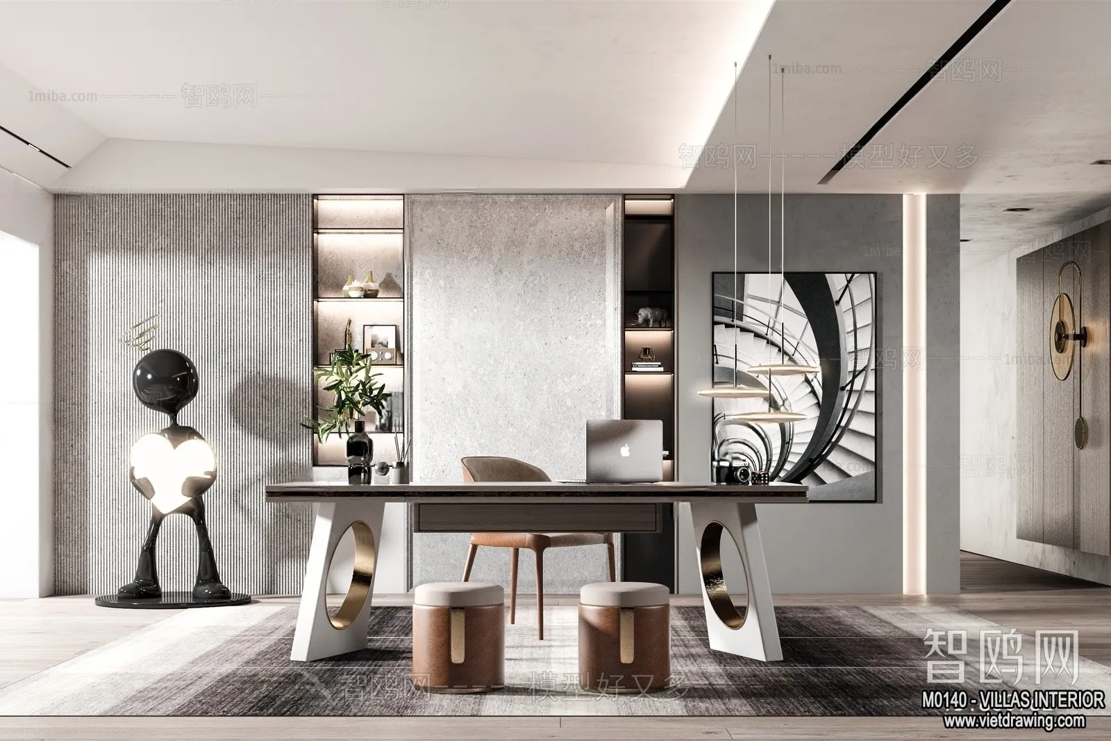 Study and Work Space - Villas 3D Interior Scene - 3D Models - 022