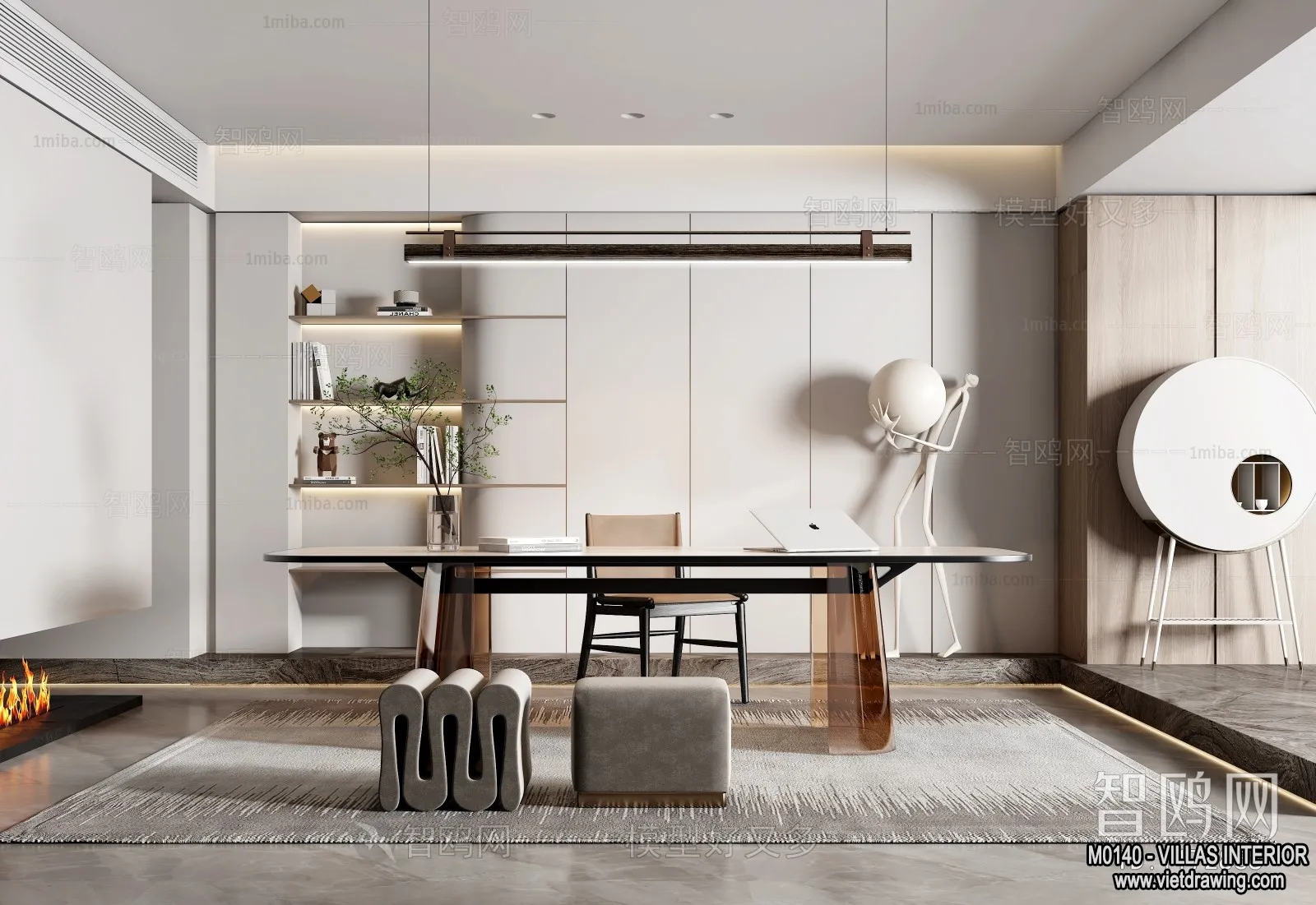 Study and Work Space - Villas 3D Interior Scene - 3D Models - 023