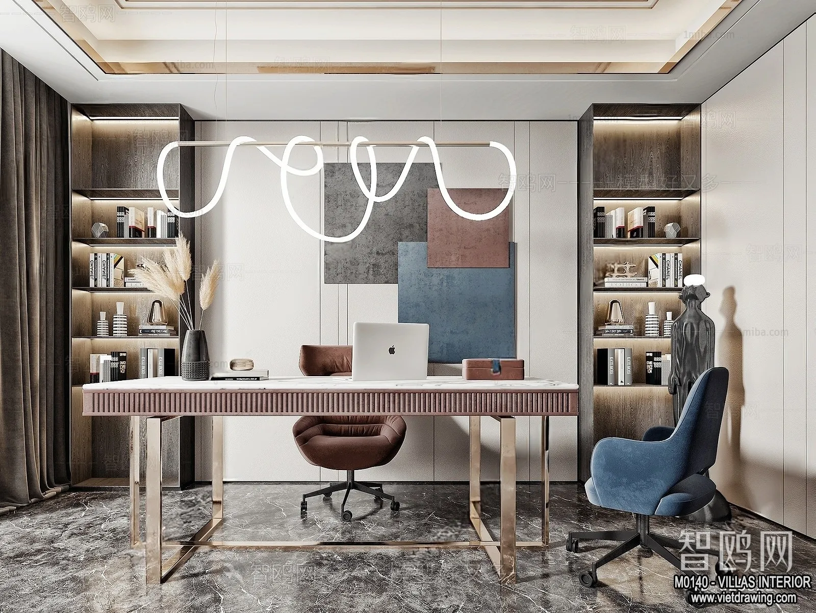 Study and Work Space - Villas 3D Interior Scene - 3D Models - 024