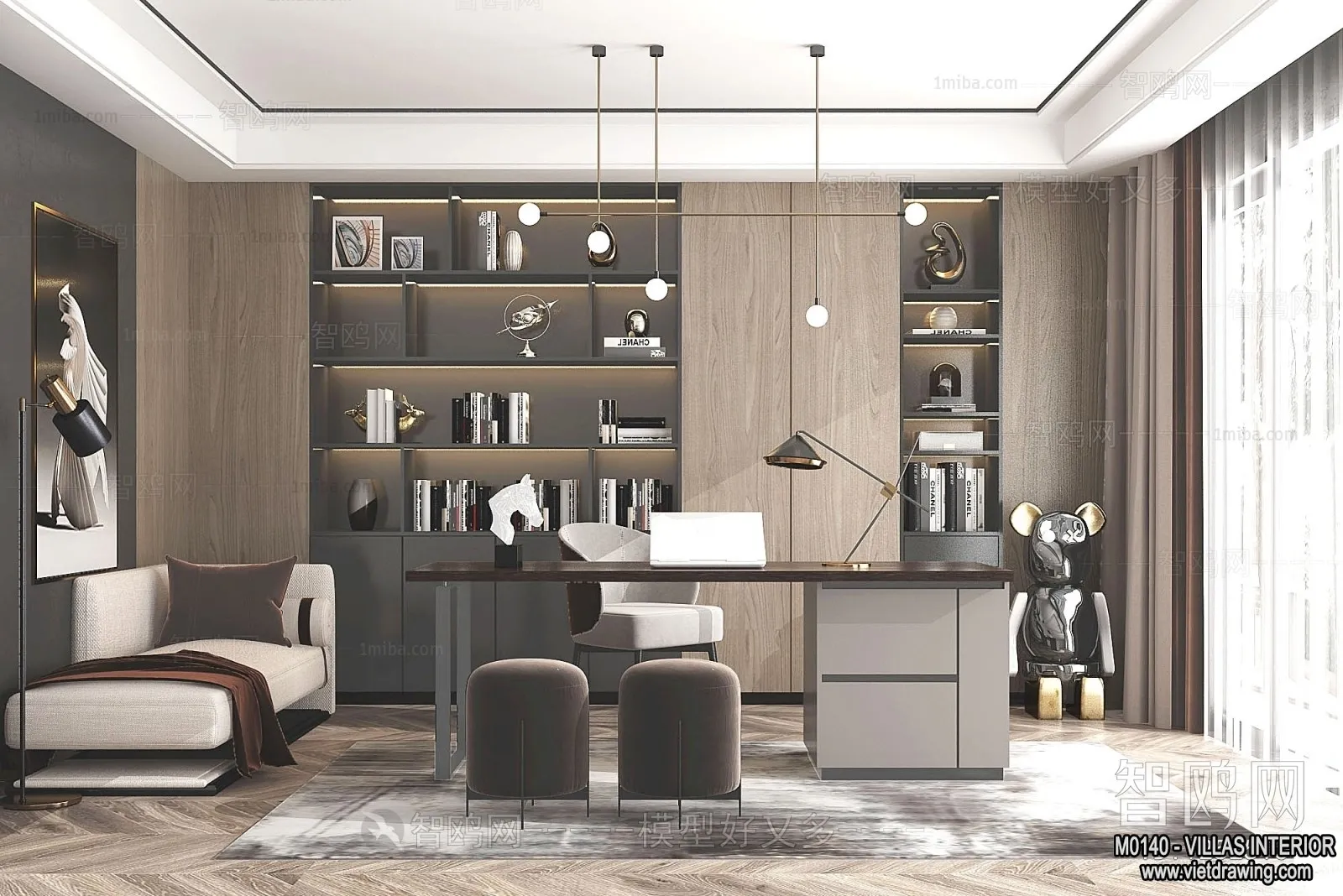 Study and Work Space - Villas 3D Interior Scene - 3D Models - 031