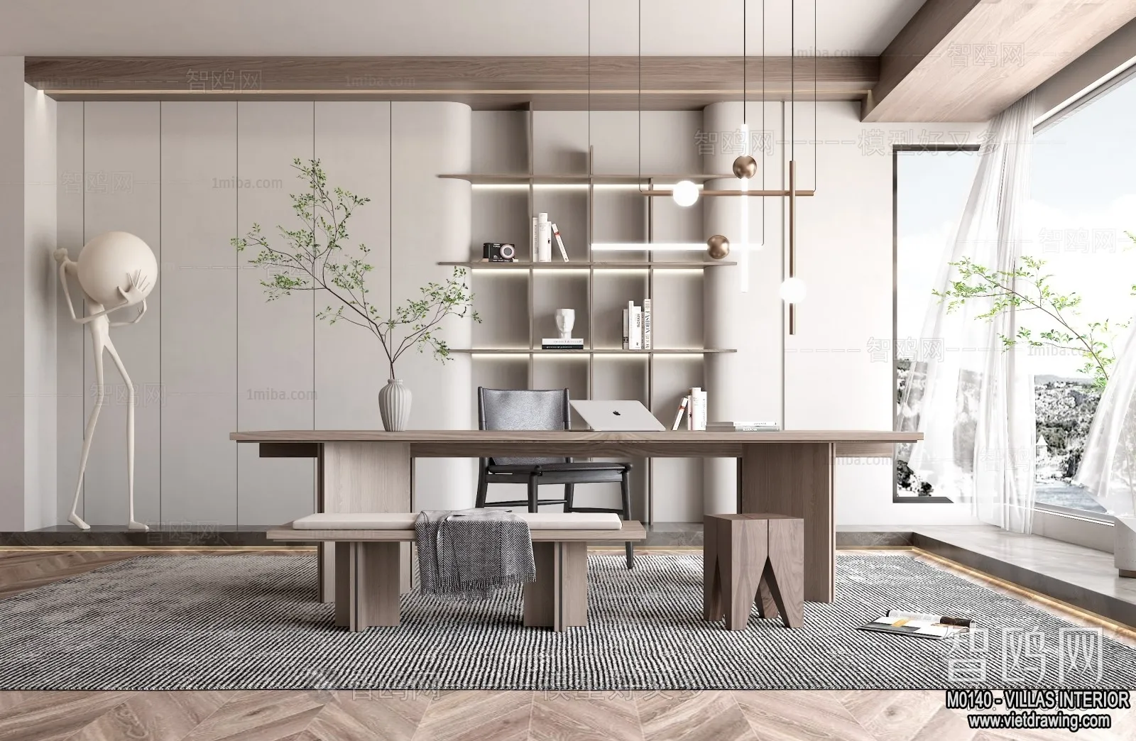 Study and Work Space - Villas 3D Interior Scene - 3D Models - 042