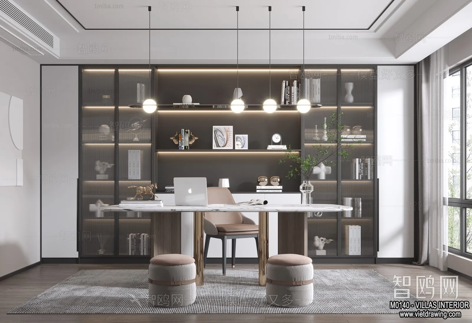 Study and Work Space - Villas 3D Interior Scene - 3D Models - 044