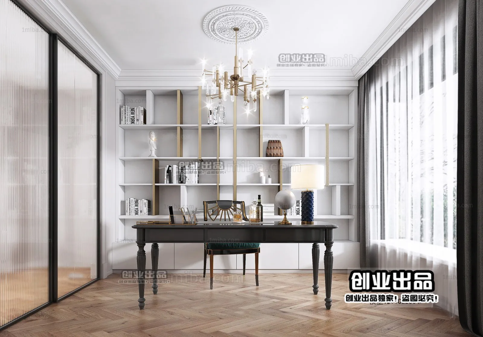 Study Space 3D Interior Scene - American Style - 001